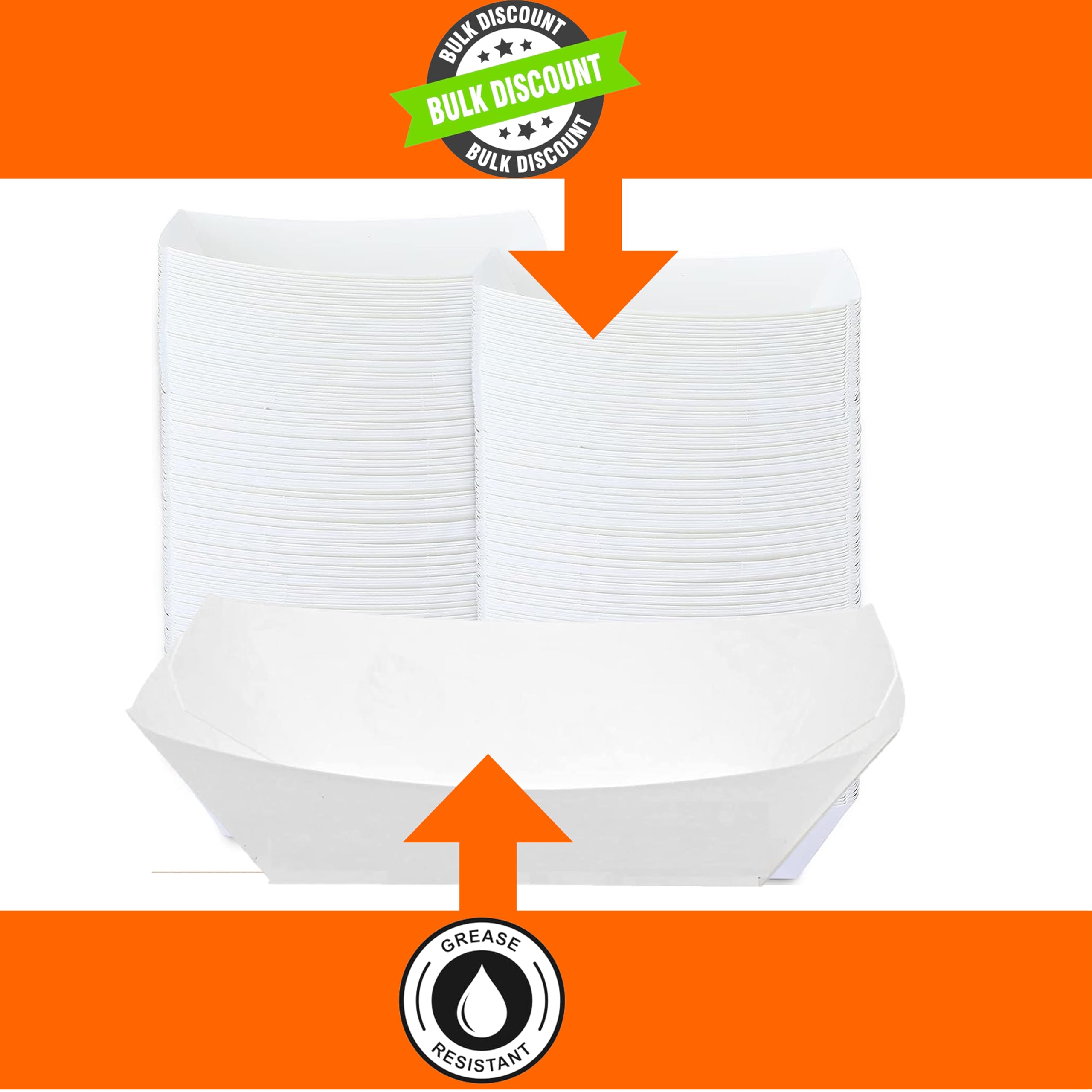 Disposable White Paper Food Trays - 250 Pack (3LB Large Size) | Recyclable Serving Boats for Condiments, Snacks & Concession Food | Grease Resistant | Perfect for Parties, Picnics & Food Service Businesses