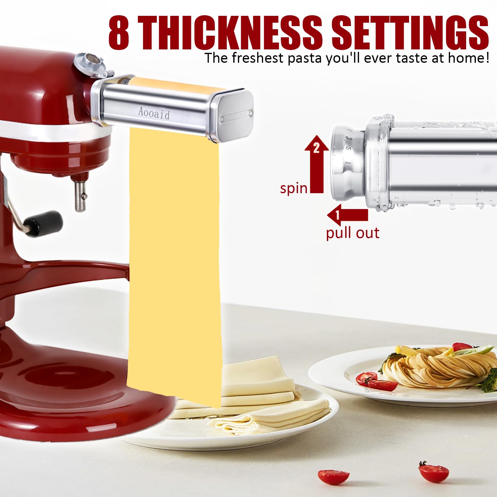 3-Piece Stainless Steel Pasta Maker Set - KitchenAid Stand Mixer Pasta Roller, Spaghetti & Fettuccine Cutter Attachment | Perfect for Homemade Italian Pasta, Restaurant-Style Noodles & Family Cooking