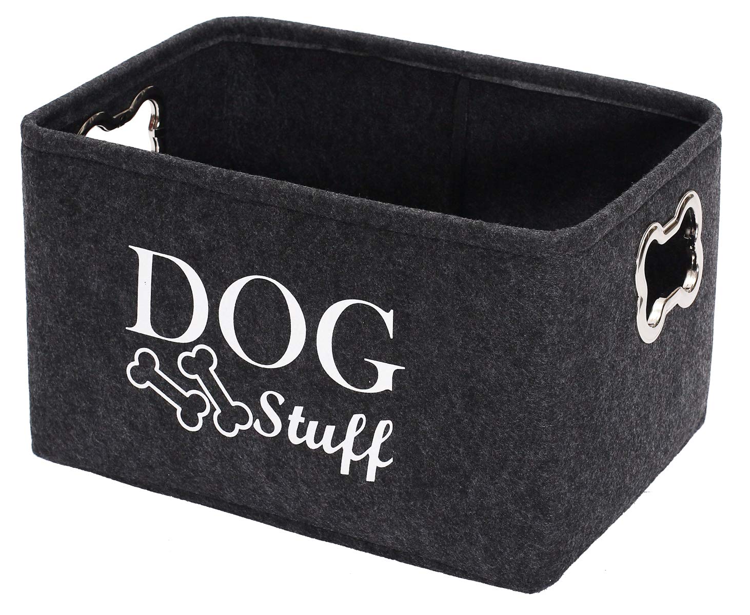 Durable Felt Pet Toy Storage Basket with Metal Bone-Shaped Handle - Large Dog Toy Organizer for Toys, Blankets, Leashes - Perfect for Living Room, Bedroom & Pet Play Area (Dark Grey)
