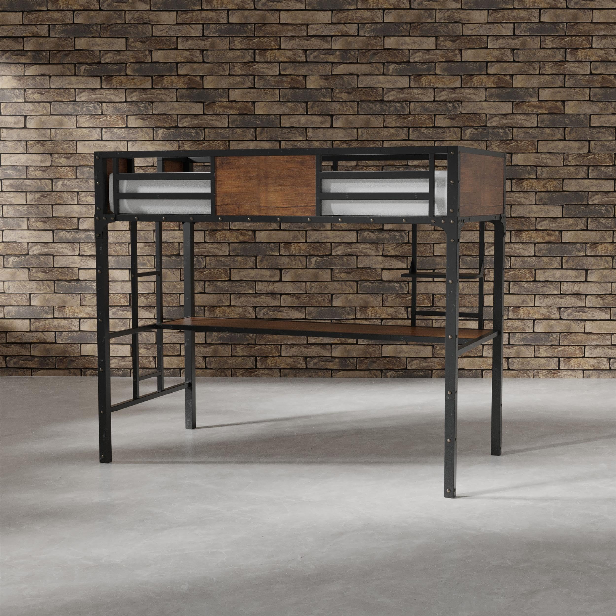 Baron Metal Twin Over Workstation Bunk Bed in Black - Space-Saving Study & Sleep Solution for Kids & Teens | Durable Metal Frame & Built-In Desk