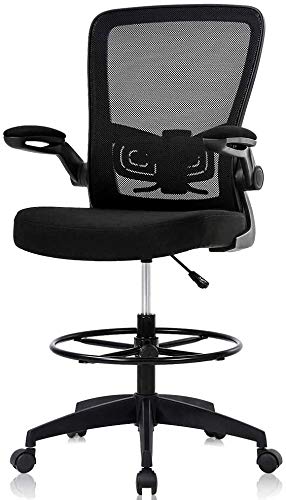 Ergonomic Drafting Chair - Adjustable Height Office Chair with Lumbar Support & Foot Ring, Mesh Mid Back Computer Chair for Home Office, Rolling Swivel Task Chair - Perfect for Architects, Designers & Long Work Sessions