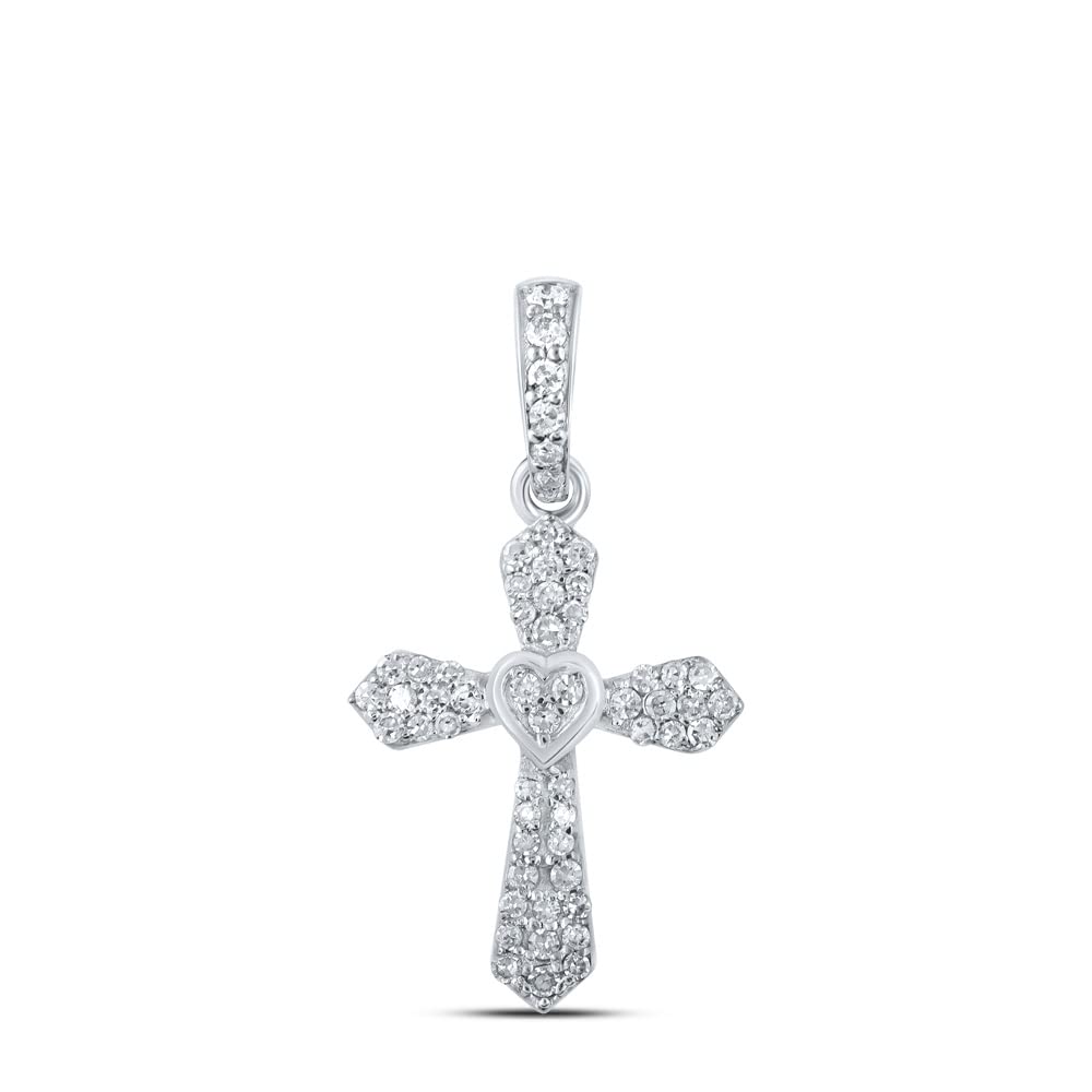 10K White Gold Women's Round Diamond Heart Cross Pendant Necklace - 1/6 CTTW - Elegant Jewelry Gift for Valentine's Day, Anniversary & Special Occasions