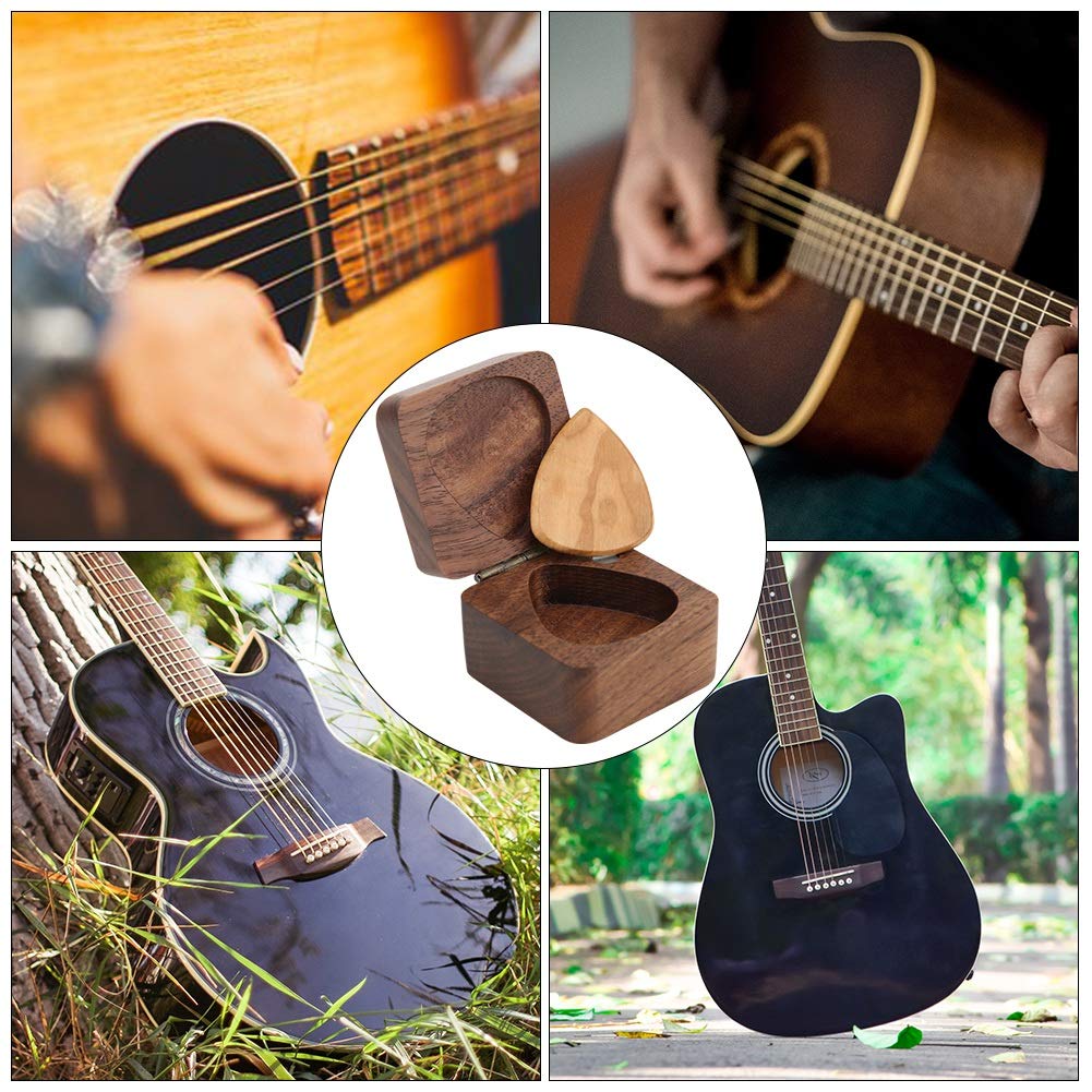 Premium Acacia Wood Guitar Pick Case - Durable Plectrum Storage Box for Guitar Accessories | Perfect for Musicians, Collectors & Travel Use