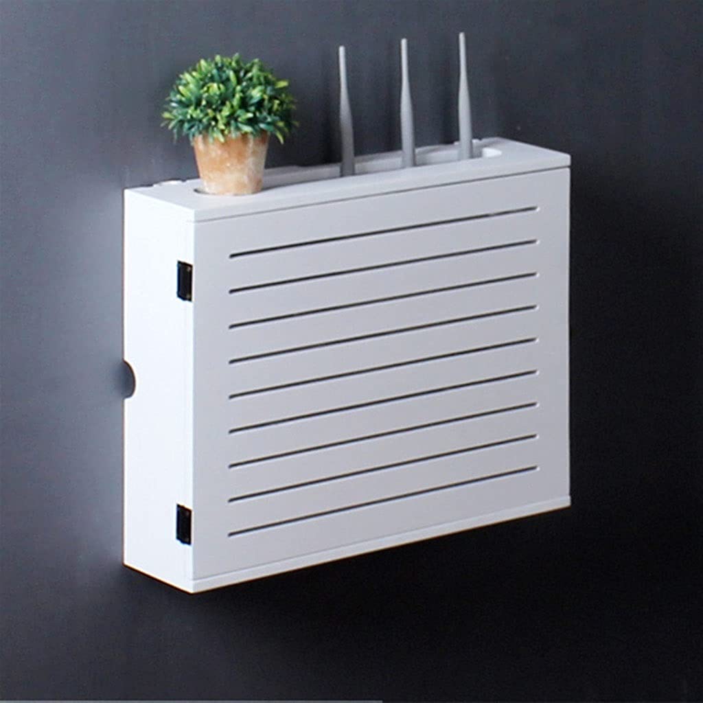 36.4×11.5×27.4cm Wireless Router Storage Box - Modern WiFi Shield Cabinet for Living Room, Home Office & Entertainment Center - Cable Management Solution for Routers, Modems & Networking Devices (Style B)