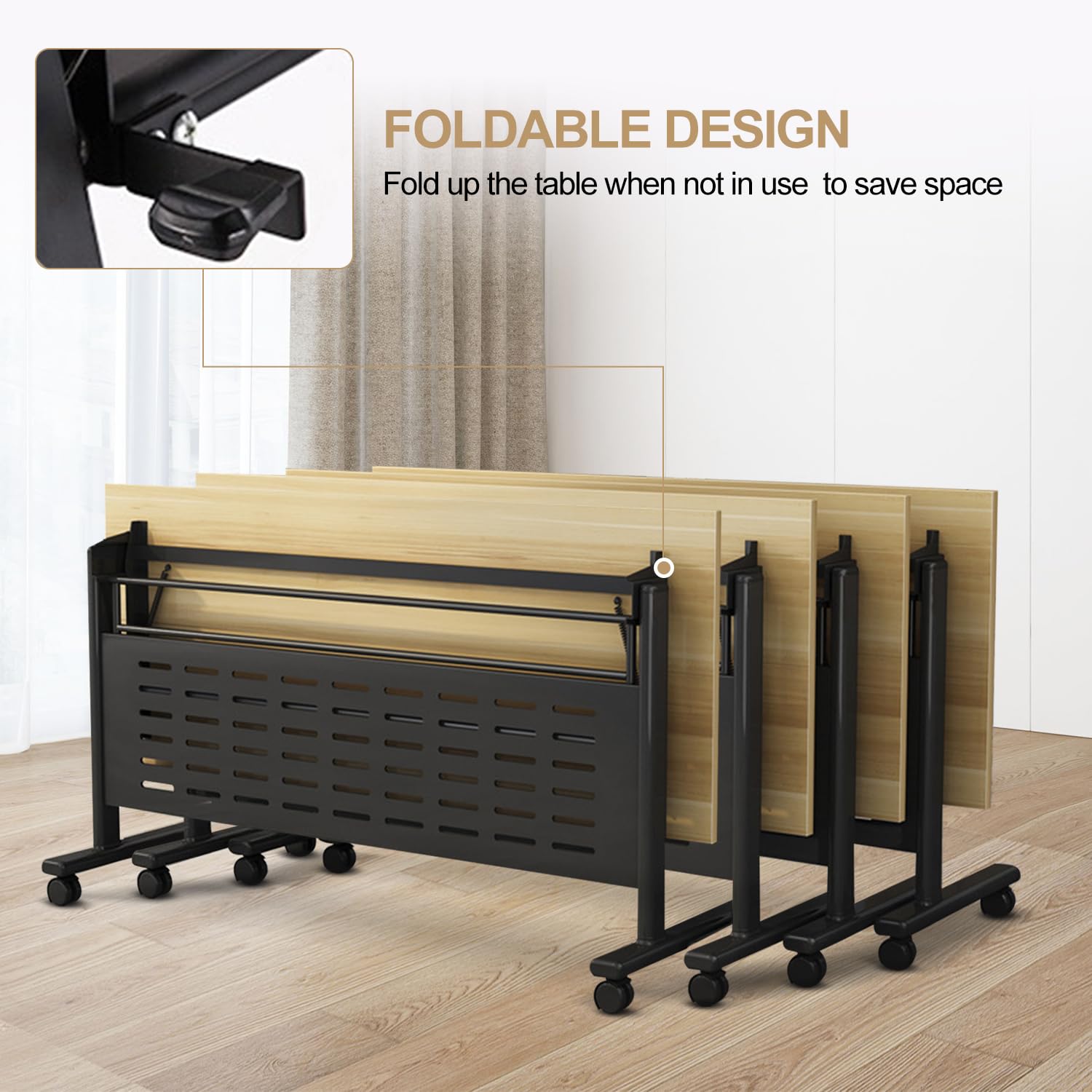 Large Folding Conference Table with Wheels - 62.9