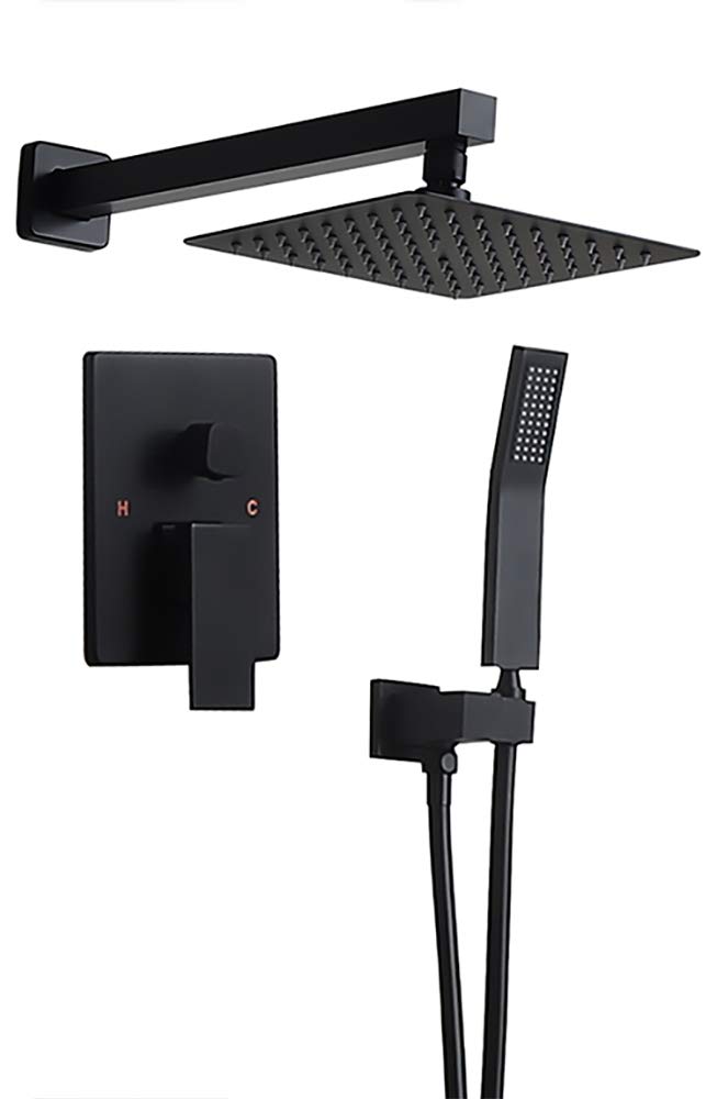 Premium Matte Black Wall Mounted Rain Shower Set - 8