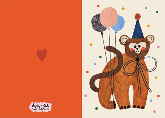Funny Party Monkey Greeting Card by Daria Solak - Perfect for Birthdays, Anniversaries & Special Occasions