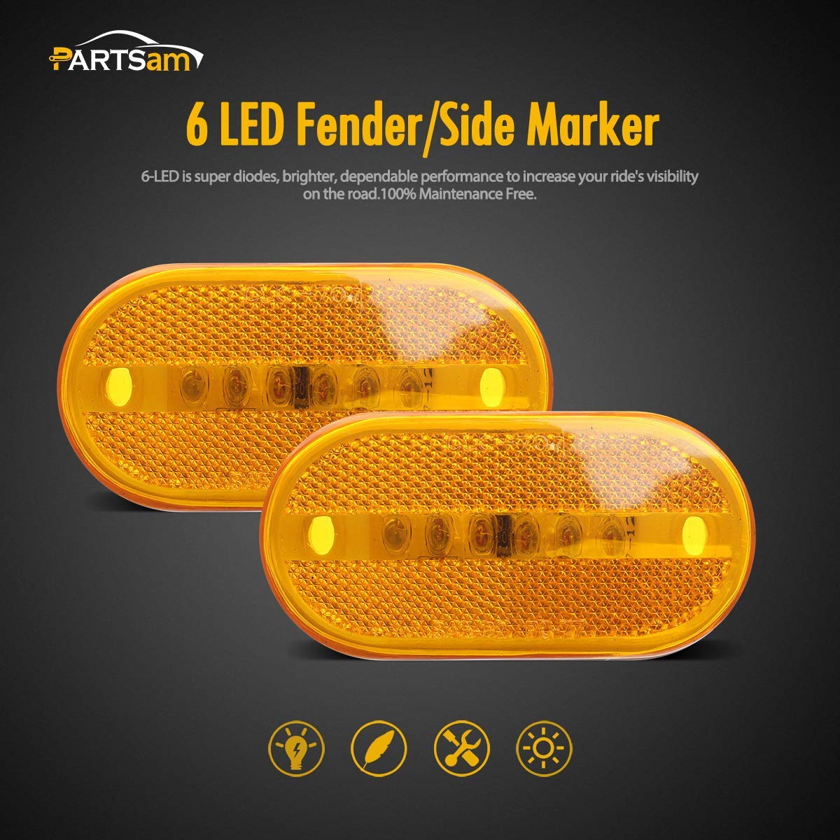 Partsam 5 Red + 2 Amber 4 Inch LED Trailer Lights - Waterproof RV Camper Clearance Marker Lights with 6 Diodes, Surface Mount, Sealed Design - Perfect for Semi Trucks, Trailers, Boats & Campers