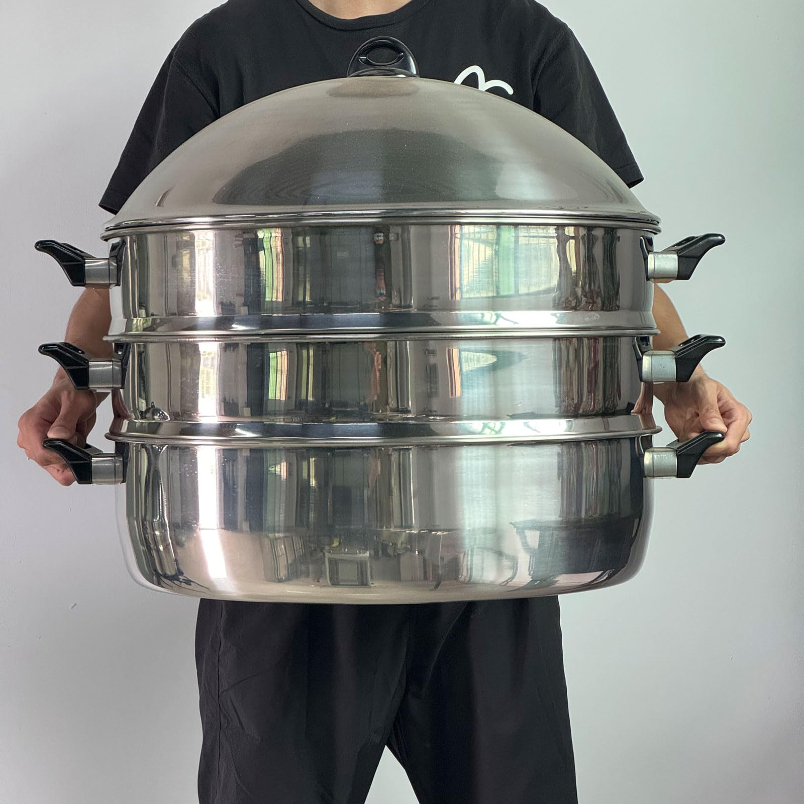 LetFeng 3-Tier Stainless Steel Steamer Pot - 21 Inch Multipurpose Cooking Steamer for Induction & Gas Stoves - Large Food Steamer with Capsule Bottom for Vegetables, Dumplings & Seafood