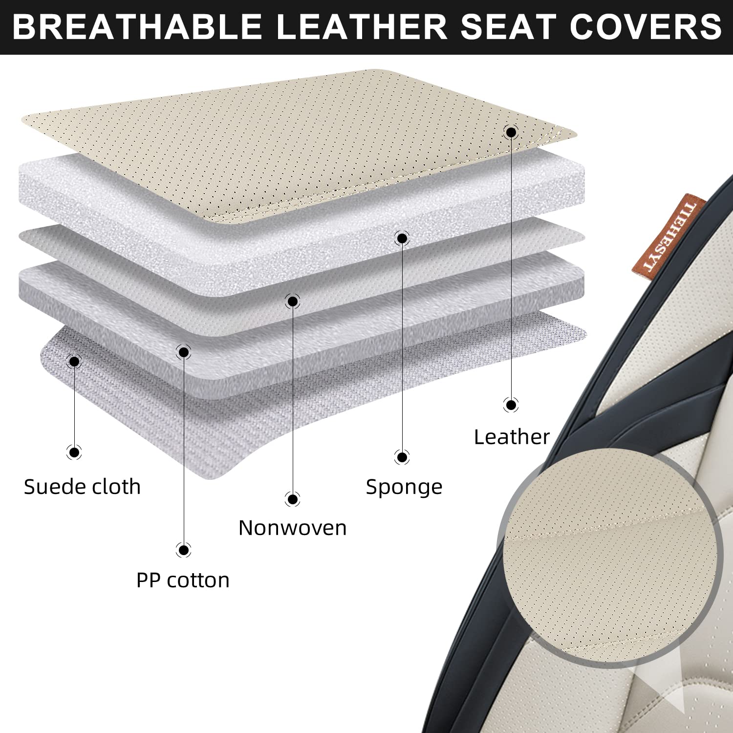 Premium Nappa Leather Car Seat Covers Front Pair (2PCS) - Breathable Universal Fit for Most Cars, SUVs & Vans - Black & White Auto Interior Accessories | Perfect for Daily Commute, Road Trips & Family Travel