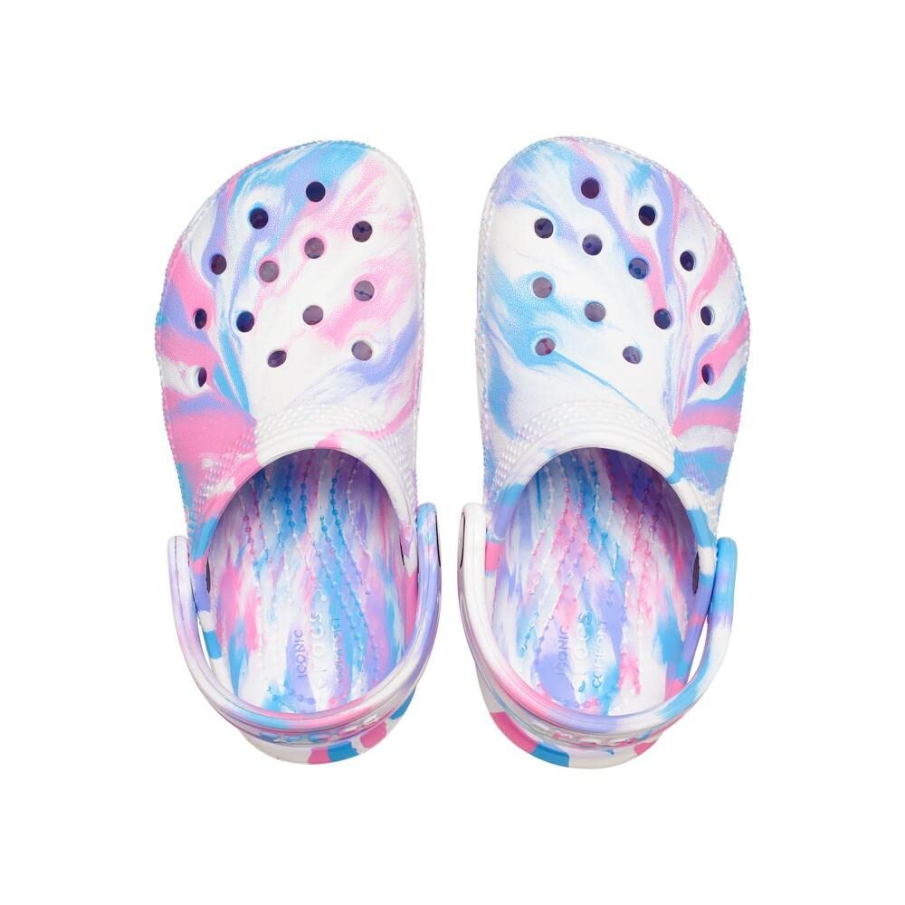 Crocs Kids' Classic Marbled Tie-Dye Clog | Comfortable Lightweight Slip-On Water Shoes for Boys & Girls | Perfect for Beach, Pool, and Outdoor Play