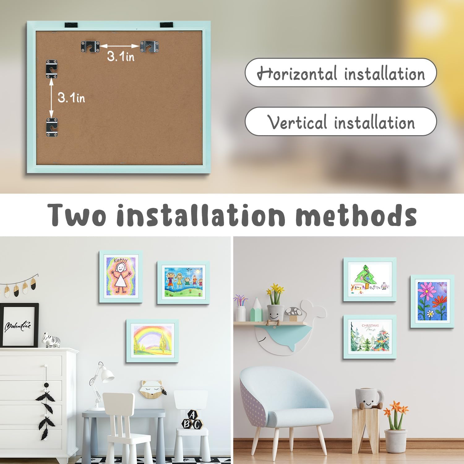 Golden State Art 10x12.5 Inch Kids Art Frames - Front Opening Display Frames for Children's Drawings, Art Projects & Schoolwork - Light Blue Set of 8 - Perfect for Home, Office or Classroom Decor