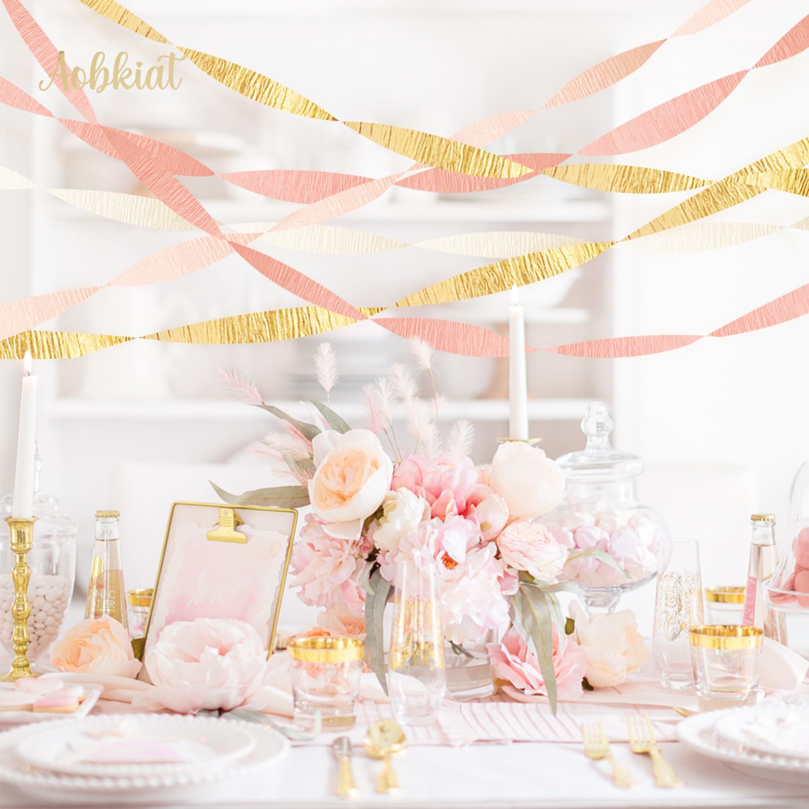 Premium 8 Rolls Pink Gold Crepe Paper Streamers (82ft) - Elegant Wedding, Bachelorette, Birthday & Baby Shower Decorations - Perfect for Party Backdrops, Valentines Day & Special Events Decor