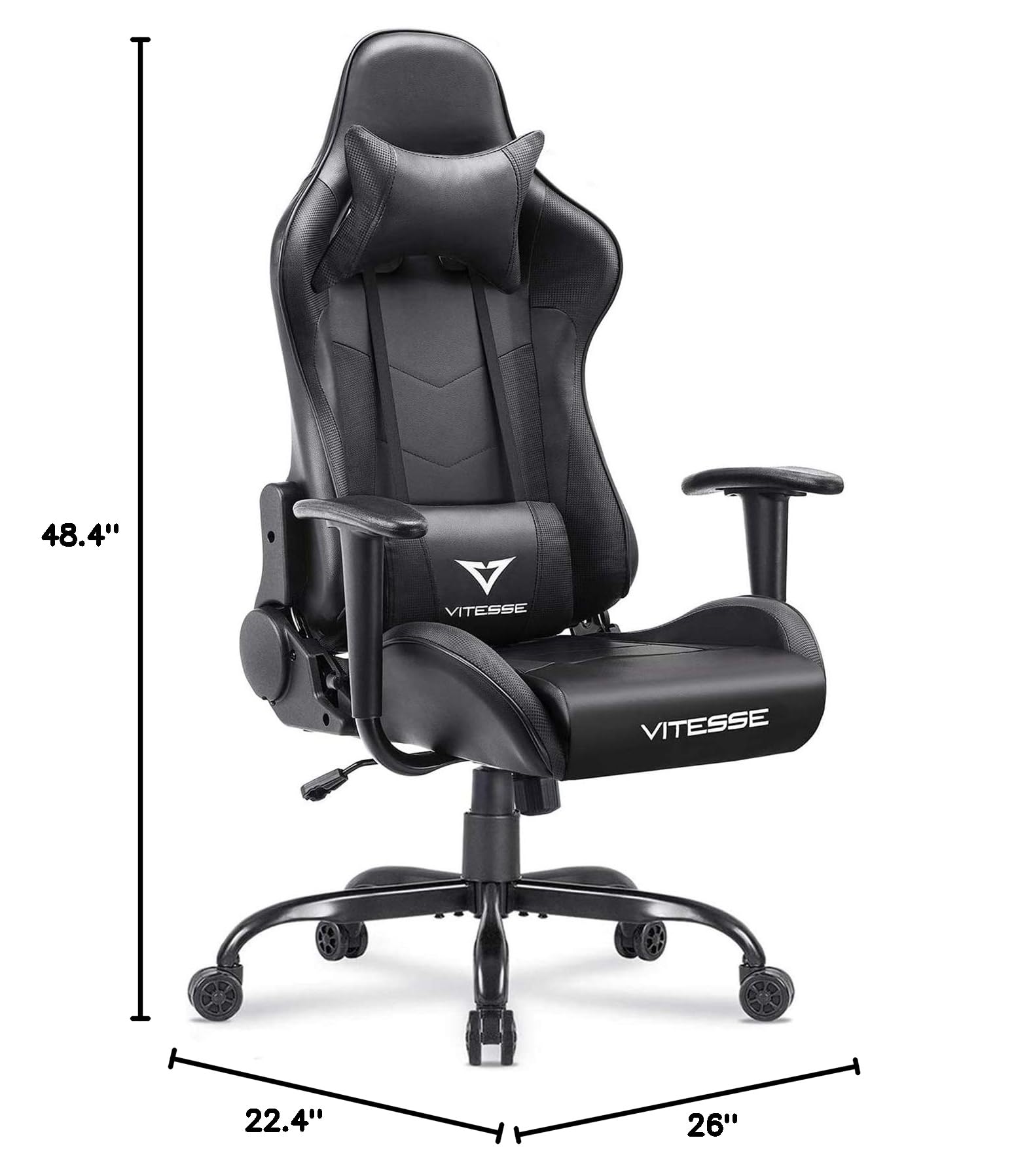 VITESSE Ergonomic Gaming Chair for Adults - 330 lbs Weight Capacity, Adjustable Height, Swivel PC Computer Office Chair with Lumbar Support & Headrest - Perfect for Gaming, Streaming, and Long Work Sessions