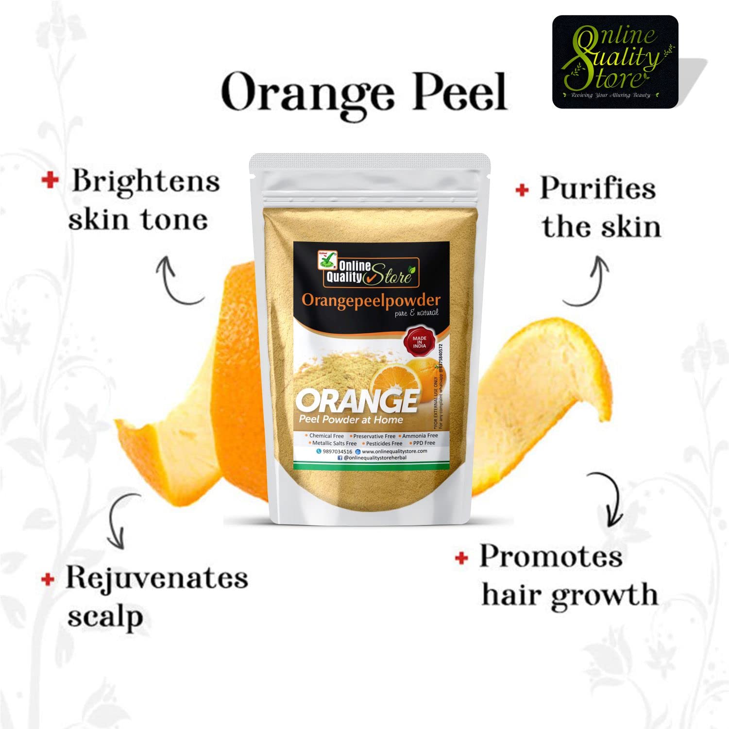 Pure & Organic Orange Peel Powder for Skin Whitening & Brightening - 700g Face Pack | Acne Treatment, Dark Spot Remover, Blemish & Pimple Healing | Natural Skincare for Glowing Complexion | DIY Face Mask & Beauty Routine Essential