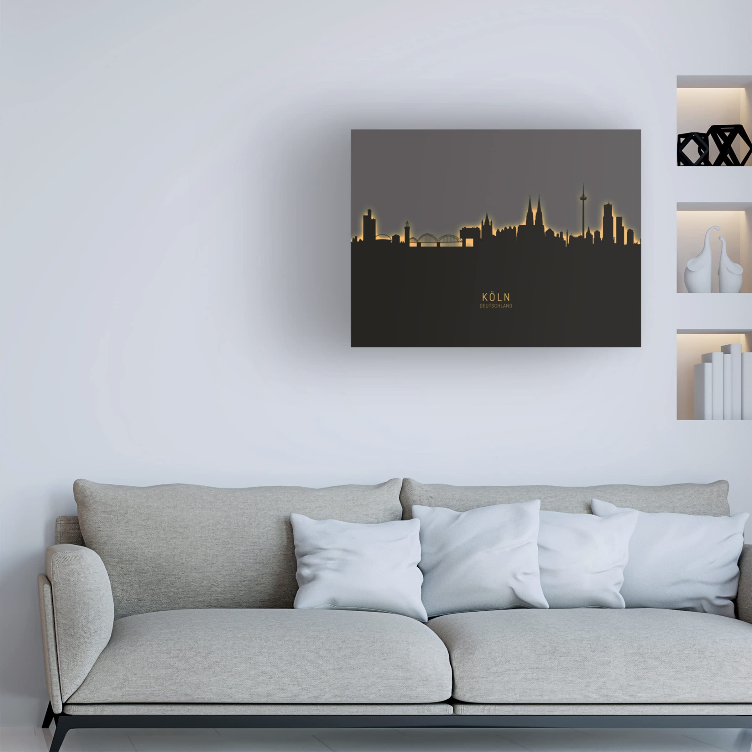 Michael Tompsett 'Cologne Germany Skyline Glow II' Canvas Wall Art Print - Modern Cityscape Painting for Living Room, Office & Home Decor