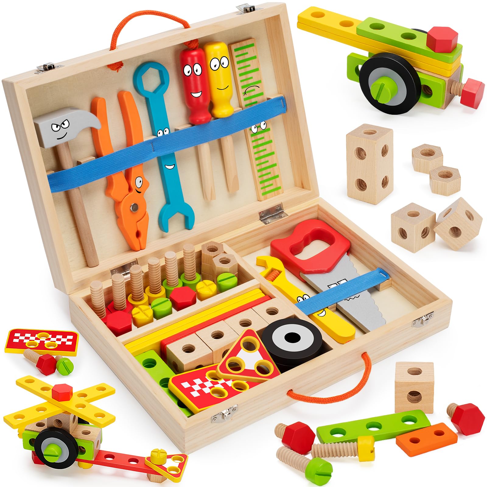 LACCHOUFEE 43-Piece Wooden Kids Tool Set - STEM Montessori Learning Toy for 3-5 Year Old Boys & Girls, Educational Construction Building Kit with Storage Box | Perfect for Birthday Gifts, Pretend Play & Early Childhood Development