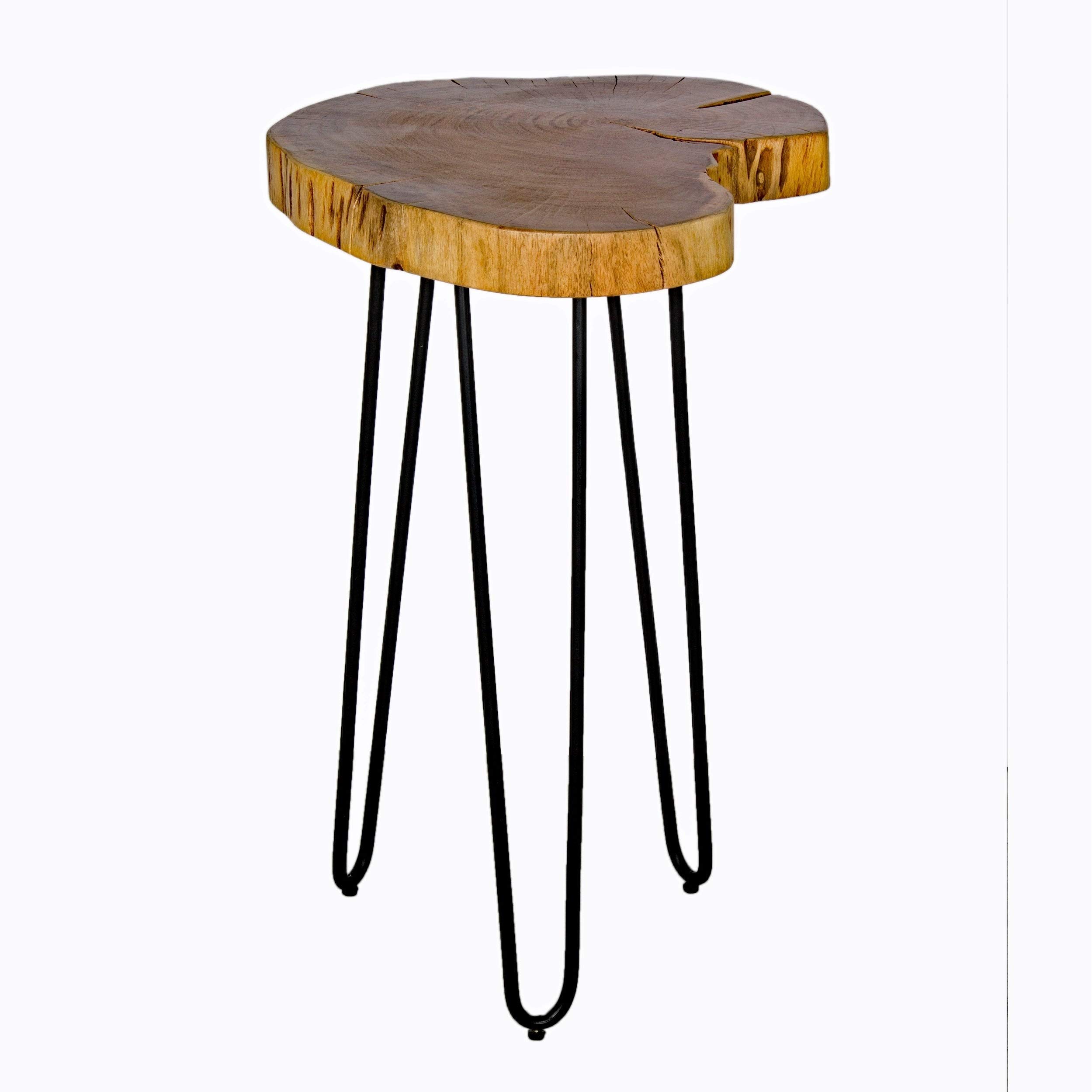 Live Edge Acacia Wood Round End Table with Metal Hairpin Legs - Brown Industrial Finish | Perfect for Living Room, Bedroom, or Office Decor
