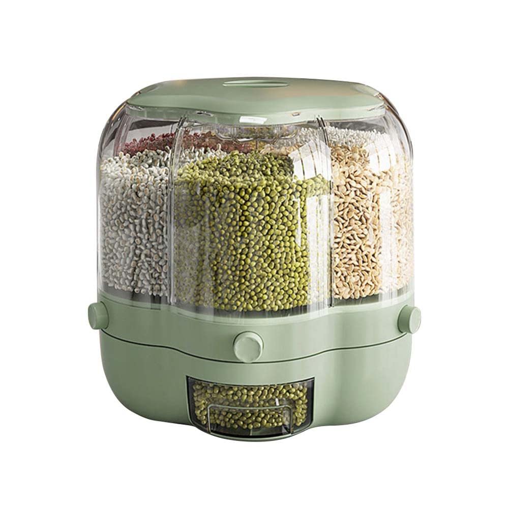 6-Grid Rotating Rice Storage Container - Airtight Cereal Dispenser for Dry Food, Grains & Rice | Perfect for Kitchen Pantry Organization & Bulk Food Storage
