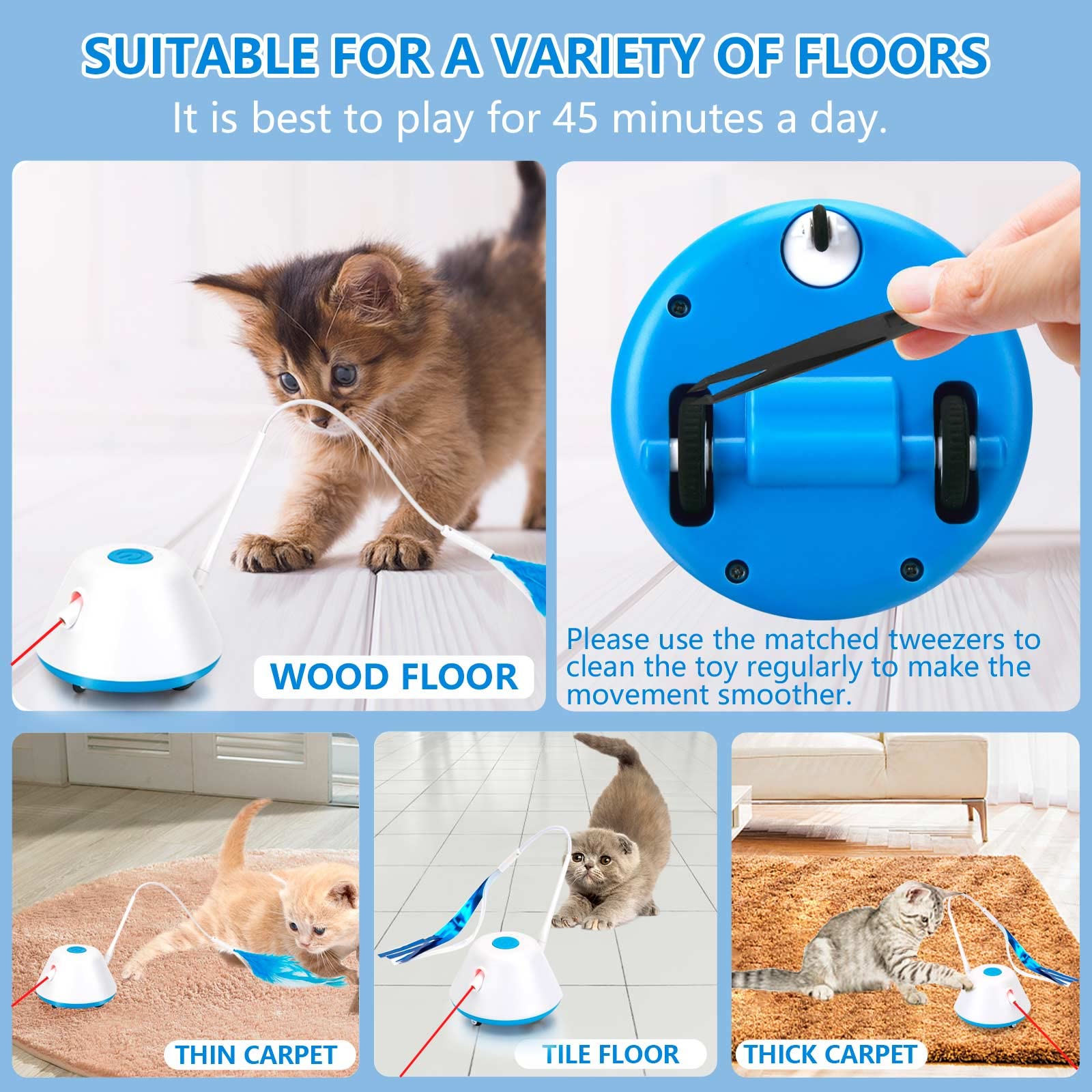 Interactive Cat Toy with LED & Feathers - Automatic Moving Kitten Toy with 3 Modes - Best Electric Robotic Cat Toy for Indoor Cats - Perfect for Playtime, Exercise & Boredom Relief