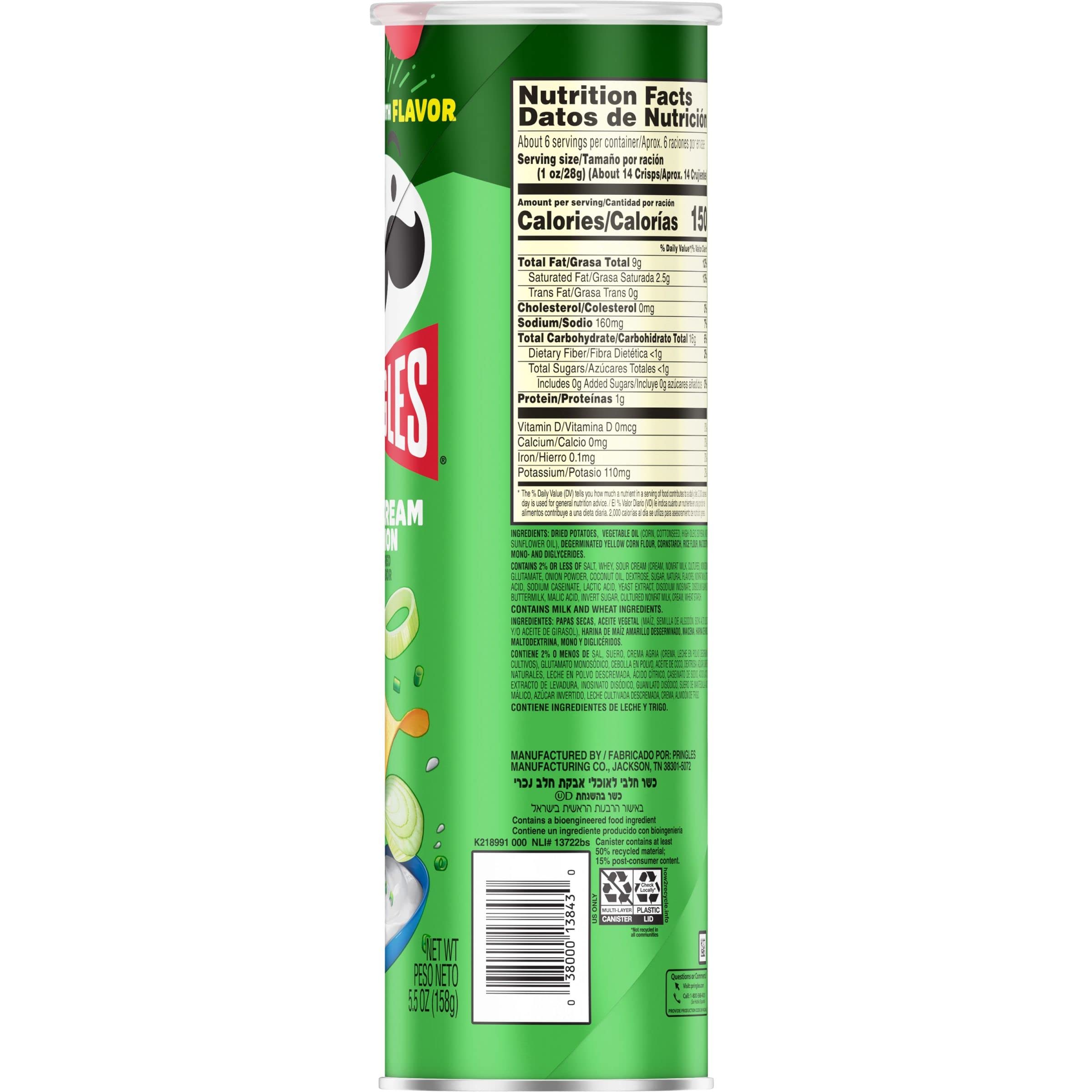 Pringles Sour Cream & Onion Potato Crisps - 5.5oz Can (Pack of 1) | Crunchy Snacks for Lunch, Office, Road Trips & Movie Nights - Perfect On-The-Go Treat
