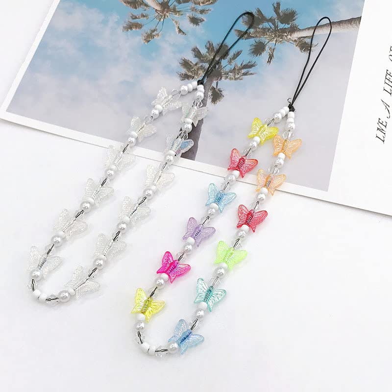 Handmade Natural Stone Beaded Butterfly Phone Lanyard - Colorful Rainbow Charm Keychain for Women & Girls | Perfect for Phone Accessories, Gift Giving & Fashion Jewelry