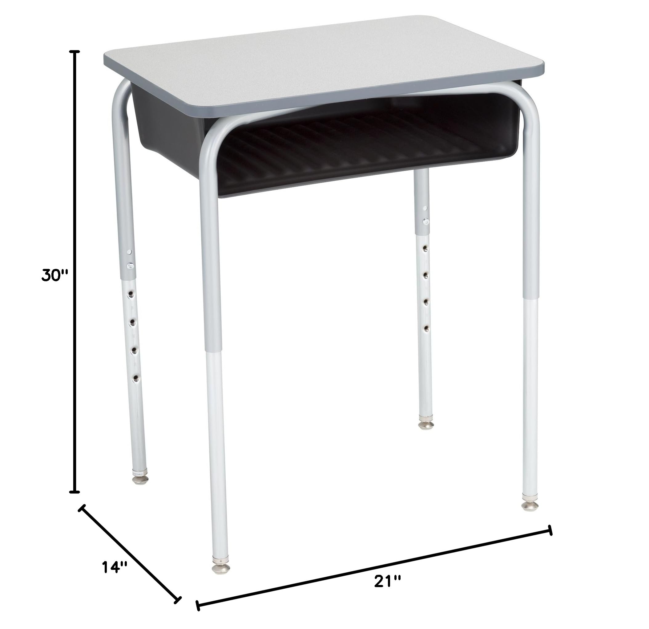 Adjustable Height Student Desk with Storage Book Box - Open Front School Desk with Adjustable Legs in Gray/Black - Perfect for Home Study, Online Learning & Small Spaces