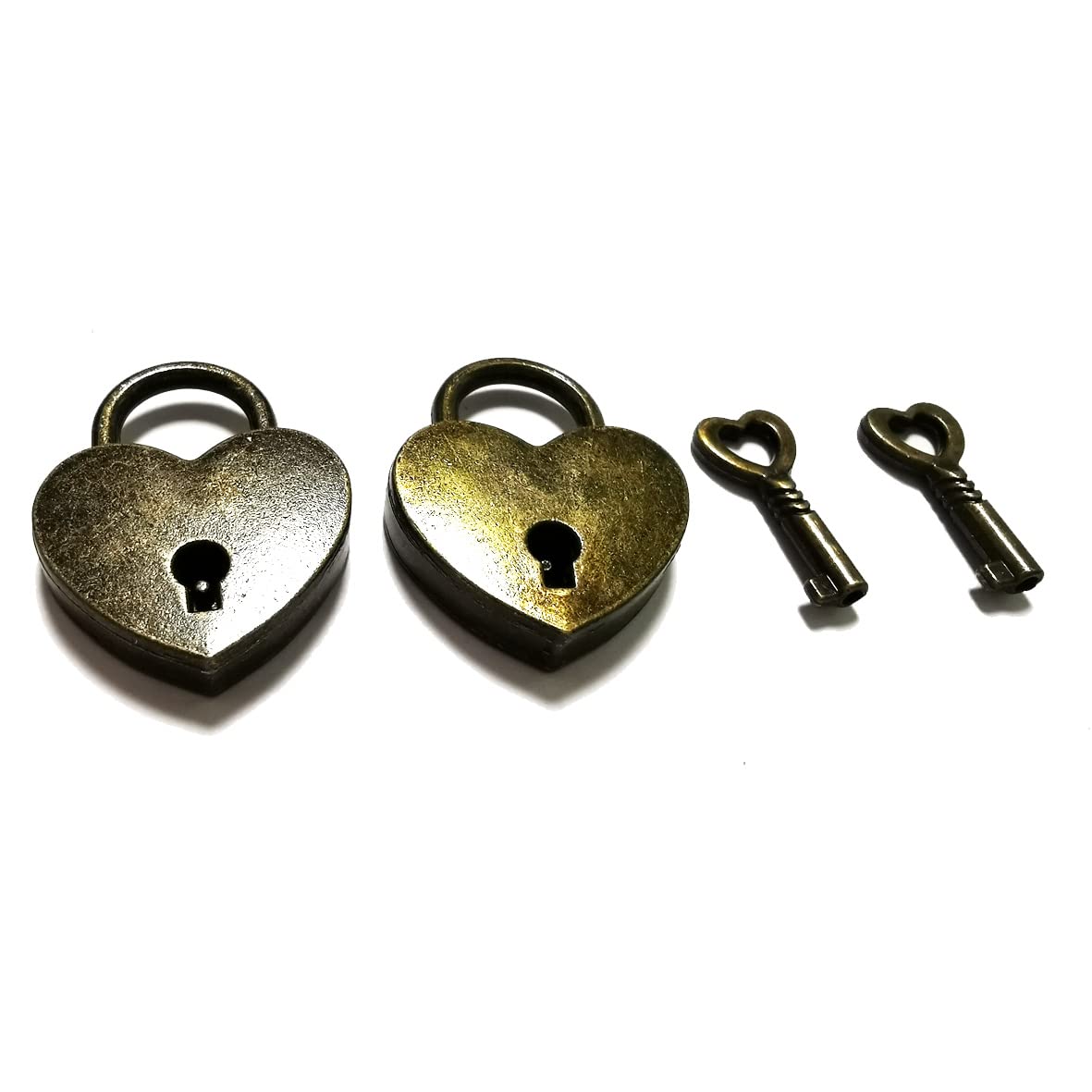 Vintage Mini Antique Brass Padlock & Heart Lock Set with Key - 2 Pack for Jewelry Box, Treasure Chest, Diary, Scrapbook & Home Decor