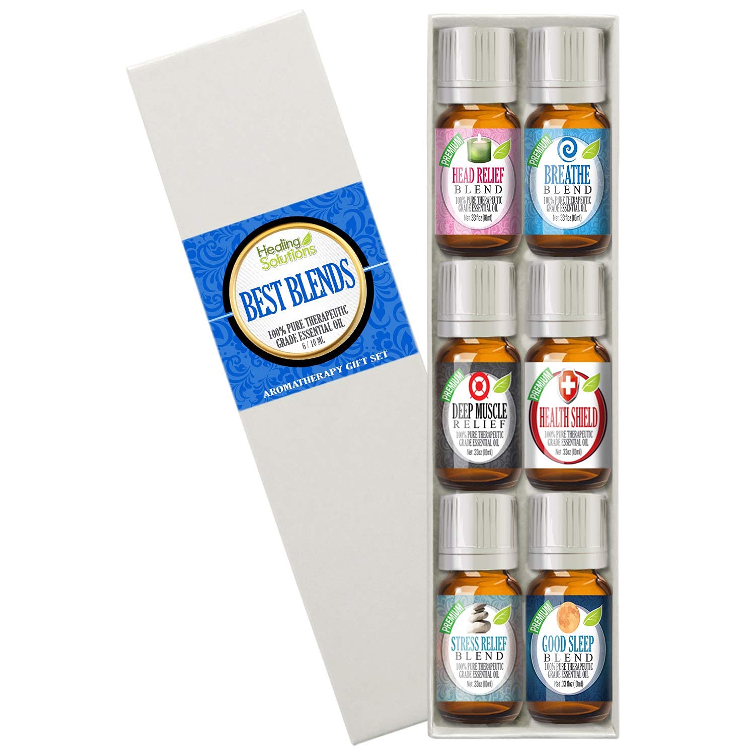 Healing Solutions Premium 6-Piece Essential Oils Set (6x10ml) - 100% Pure Therapeutic Grade Aromatherapy Oils for Diffusers, Massage & Relaxation | Perfect Gift for Home Spa, Yoga & Wellness Enthusiasts