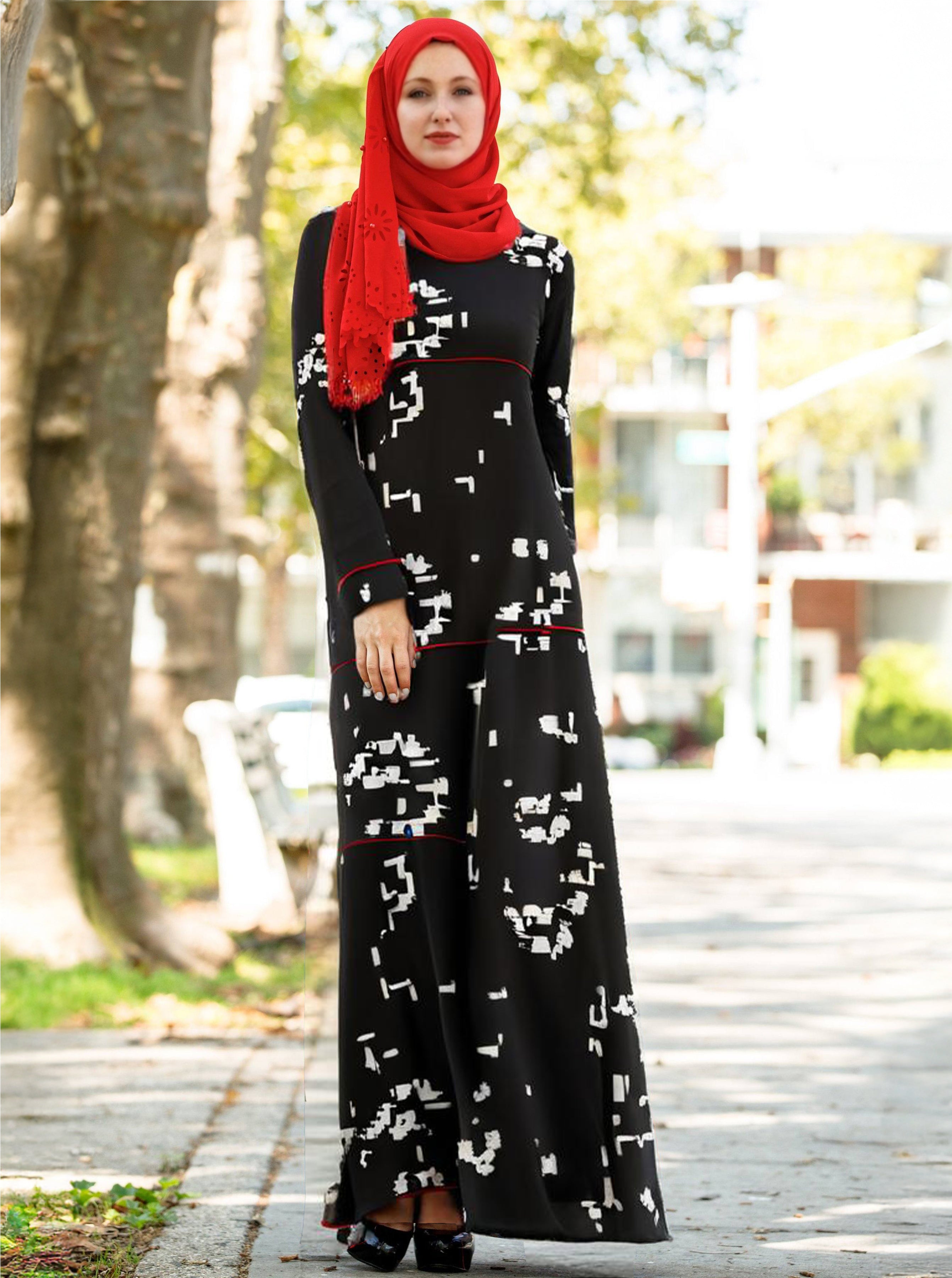 Tharwat Pixel Noir Modesty Dress - Elegant Muslim Abaya for Women | Perfect for Prayer, Mosque & Special Occasions