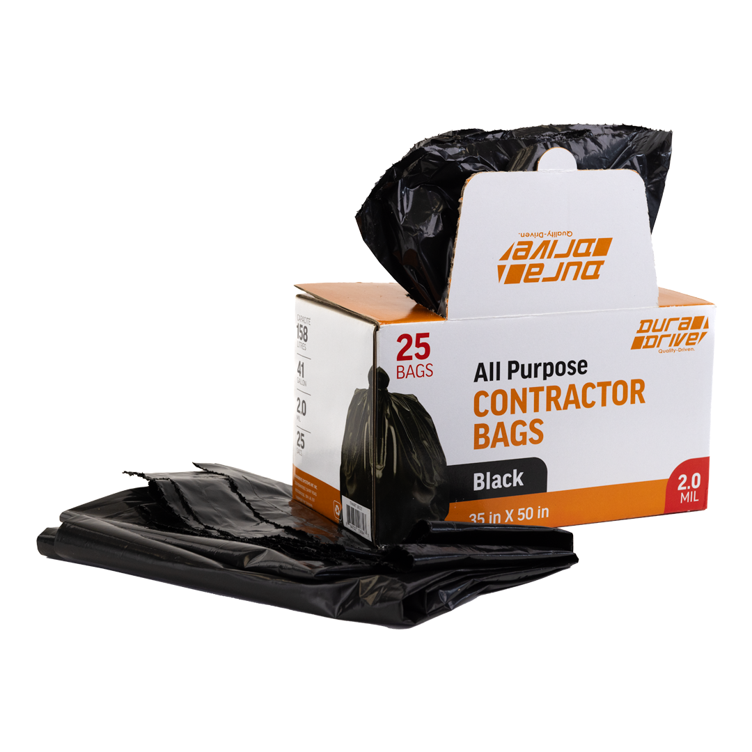 DuraDrive 158L 2.0 Mil Heavy Duty Black Trash Bags - 25 Pack - Extra Strong Kitchen & Outdoor Garbage Bags for Home, Office & Commercial Use