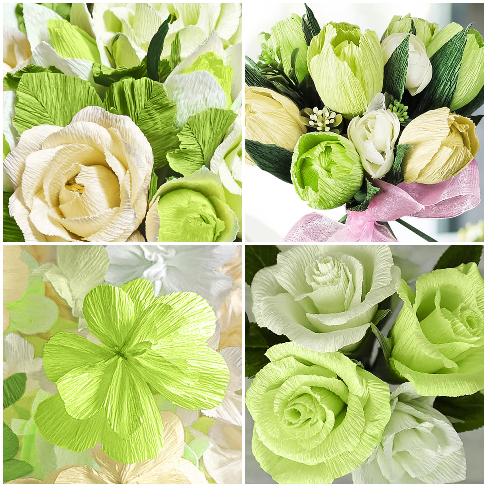 42-Piece Crepe Paper Flowers Kit - Green Floral Streamers with Floral Tape & Iron Wire for DIY Crafts, Wedding Decorations, Party Supplies | Perfect for Home Decor, Baby Showers & Festival Celebrations