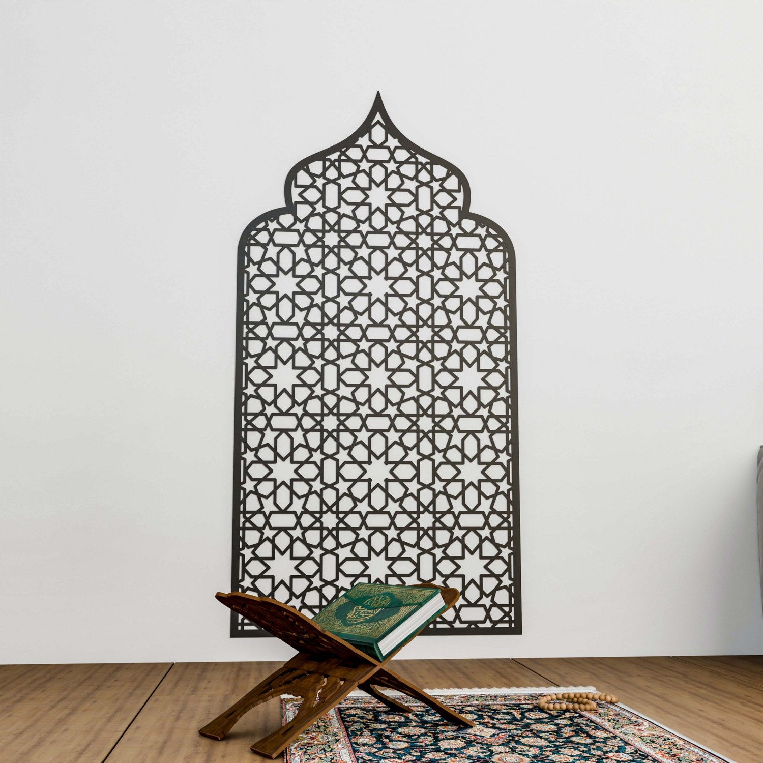Handcrafted Prayer Space Mihrab with Intricate Geometric Design & 8-Pointed Star Motif - Perfect for Home Mosques, Islamic Decor, and Spiritual Meditation Areas
