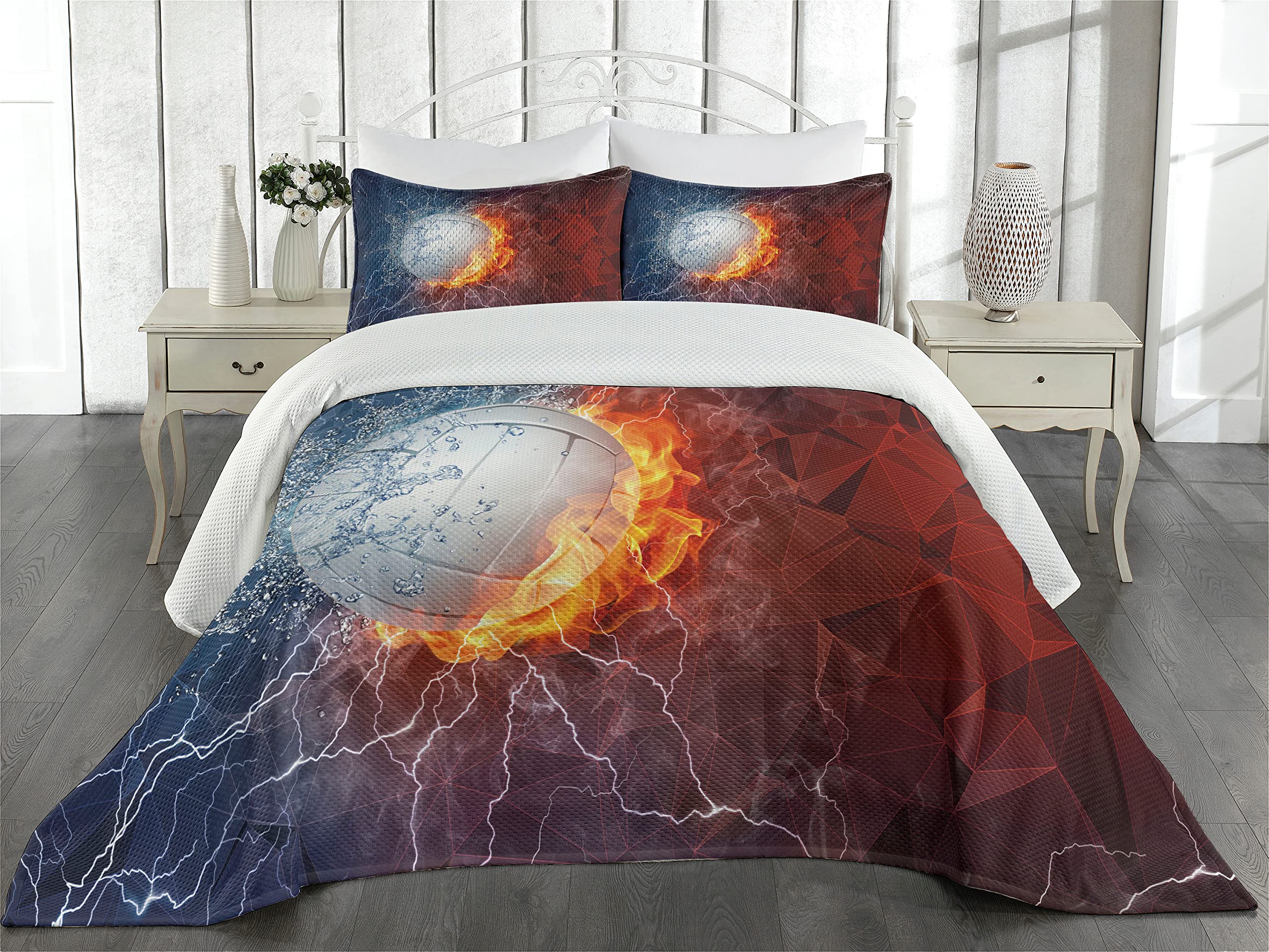 Volleyball Bedspread Set - King Size 3-Piece with Pillow Shams | Sports Decor for Bedroom