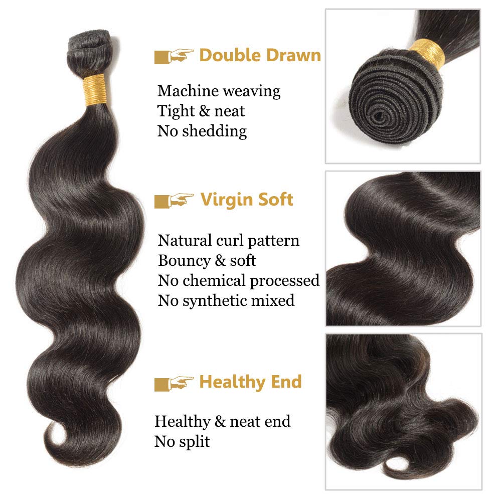 Benehair 18 Inch Brazilian Body Wave Human Hair Bundles - 1 Bundle 100g #1B Natural Black Real Human Hair Extensions for Sew-in Weaves | Perfect for Daily Styling, Parties & Special Occasions