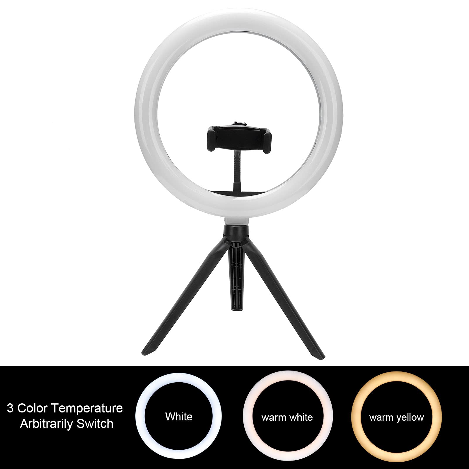 Dimmable LED Circle Light - 10 Brightness Levels, Makeup Lamp with Phone Holder for Vanity, Selfie & Video Lighting - Perfect for Makeup Application, Content Creation & Home Office Desk Lighting
