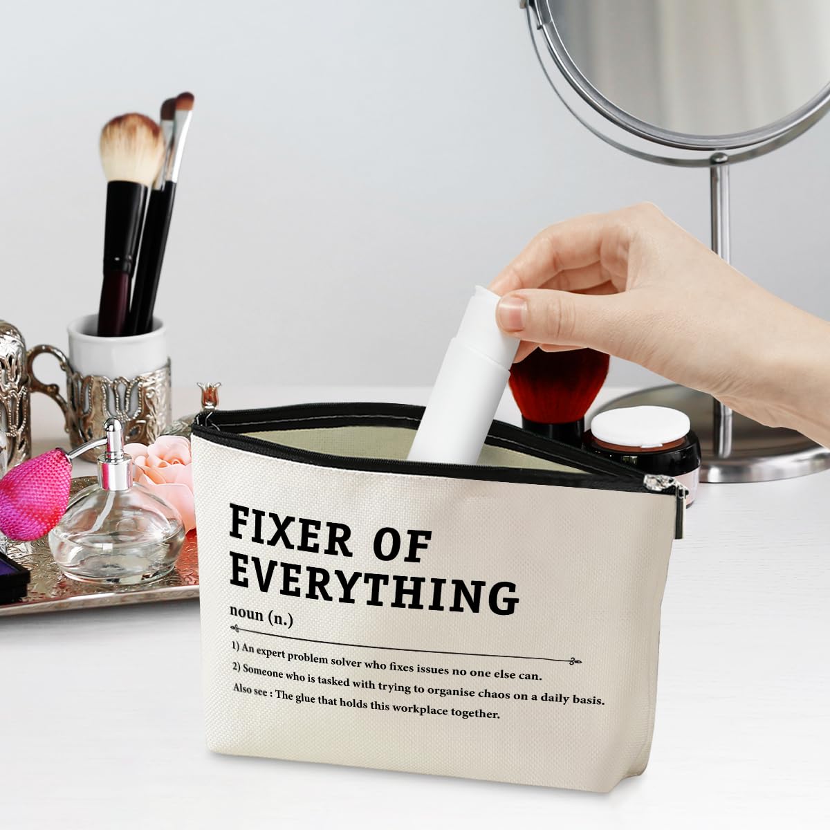 Funny Fixer of Everything Makeup Bag - Appreciation Gifts for Coworkers, Boss & Friends | Office Supplies, Birthday, Christmas & Boss Day Gifts | Travel Toiletry Bag for Women (Perfect for Office, Travel & Daily Use)