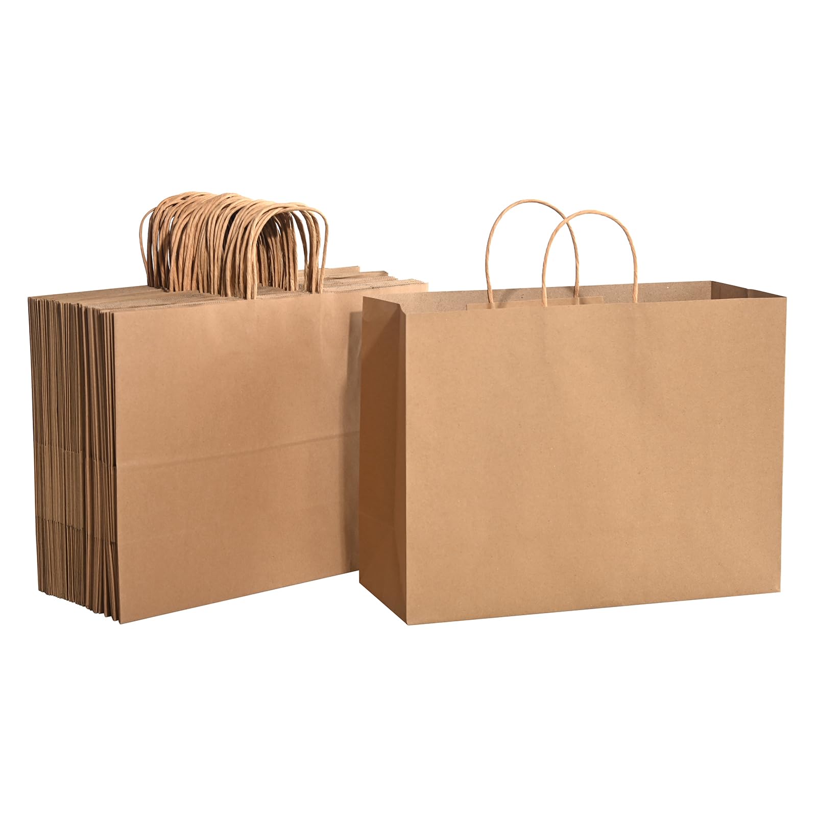 50PCS Kraft Gift Bags with Handles - 16x6x12 Inch Large Brown Paper Bags Bulk for Birthday Party, Grocery Retail, Shopping Business | Eco-Friendly Packaging for Gifts, Parties & Store Merchandise