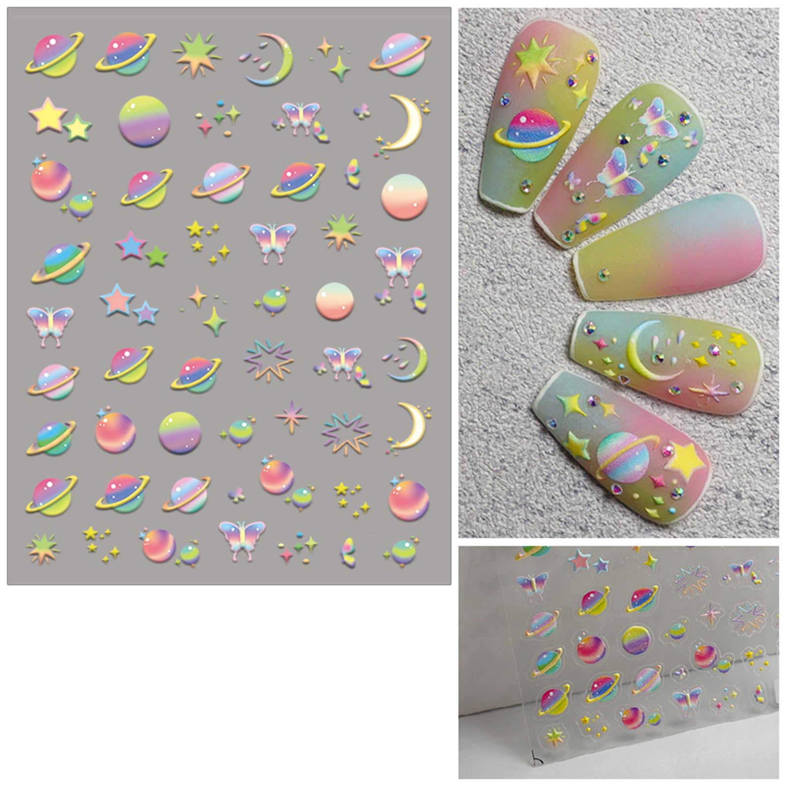 5D Galaxy Planet Nail Art Stickers - Solar System Earth Moon Saturn Design, DIY Cartoon Nail Decals for Women & Teens - Space Themed Nail Decorations (2 Sheets) - Perfect for Parties, Halloween, Cosplay & Nail Salon DIY