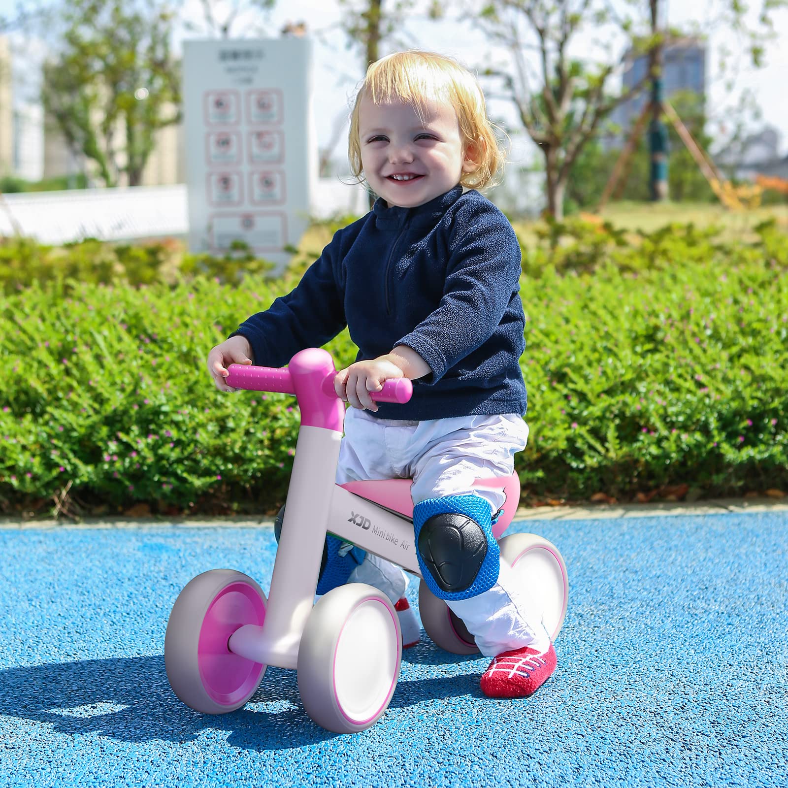 **XJD Baby Balance Bike - No Pedal 4-Wheel Toddler Bike for 1-3 Year Old Boys & Girls (10-36 Months) | First Bike, Birthday Gift, Learning Walker | Perfect for Indoor & Outdoor Play (White Rose)**