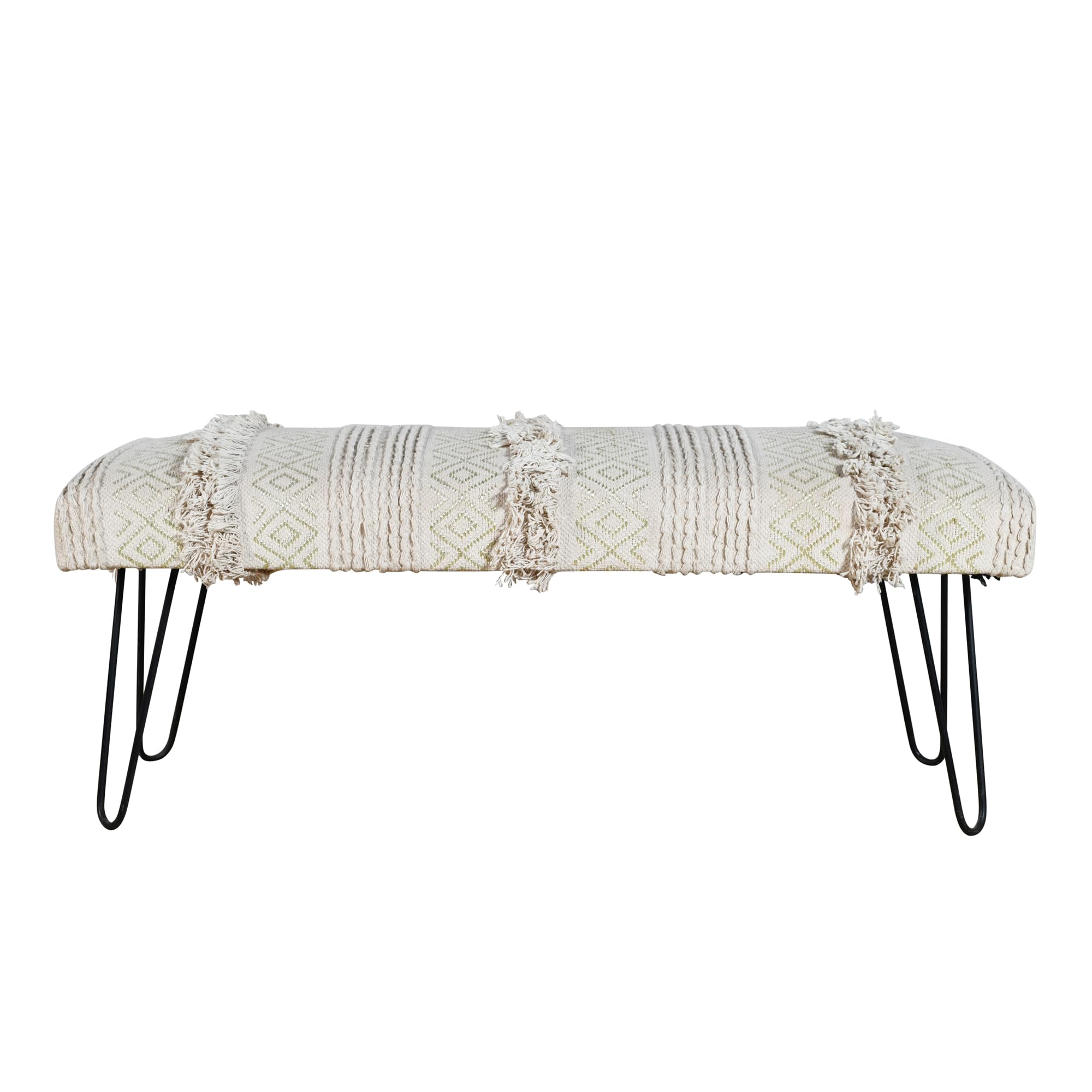 LR Home Anastasia Tufted Upholstered Bench - Natural/Gold Striped Modern Accent Seating for Bedroom, Living Room & Entryway | 47