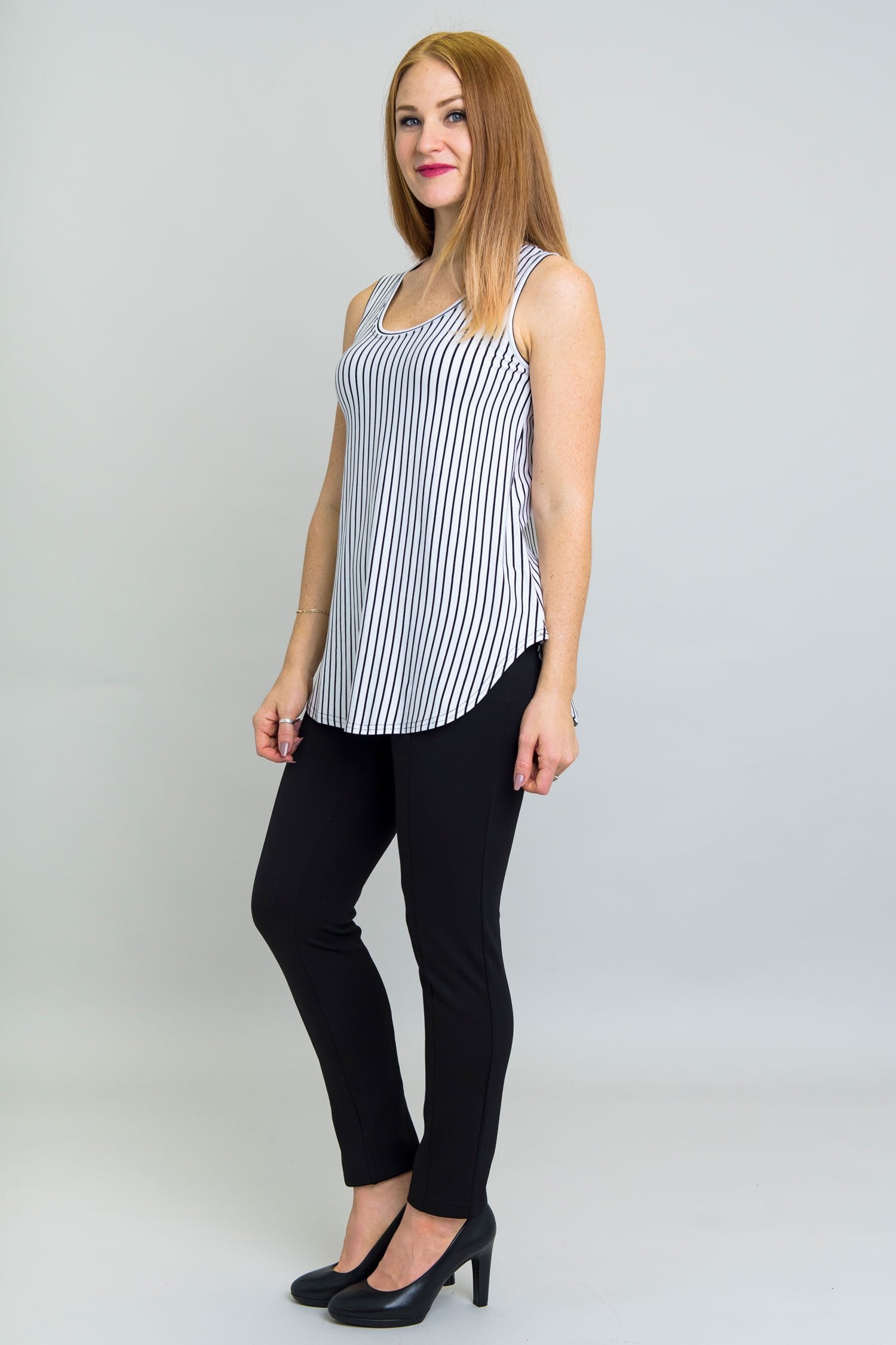 Jazz Tank Top - White & Black Small Stripe Bamboo Fabric Women's Casual Shirt | Perfect for Summer Outfits, Beach Wear, and Music Festivals