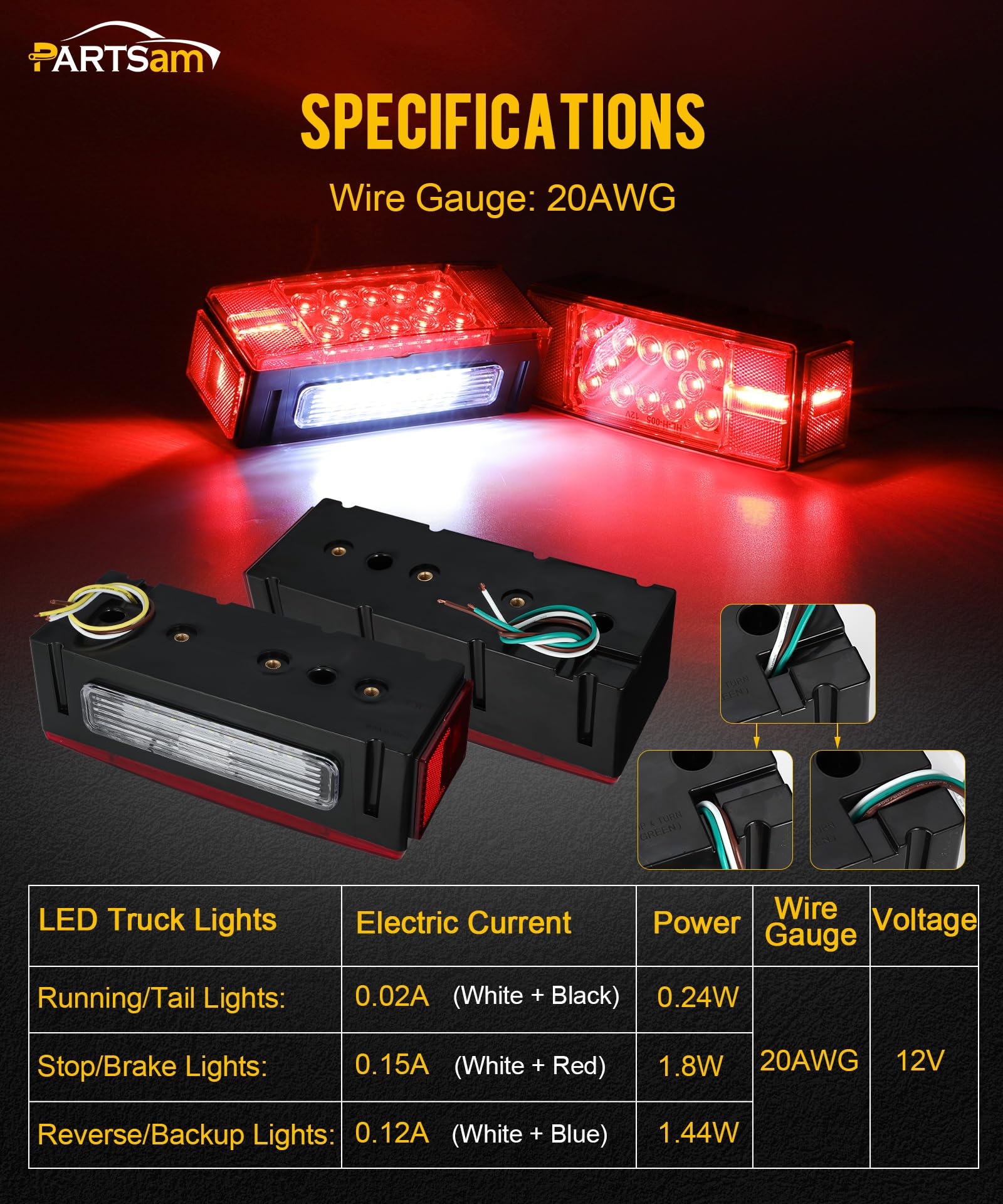 Partsam 12V LED Submersible Waterproof Trailer Lights - Low Profile Rectangular Stop/Turn/Tail Lights with License Plate Light - Ideal for Boat Trailers, Truck Trailers & RV Trailers (Durable Sealed Design for All Weather Conditions)