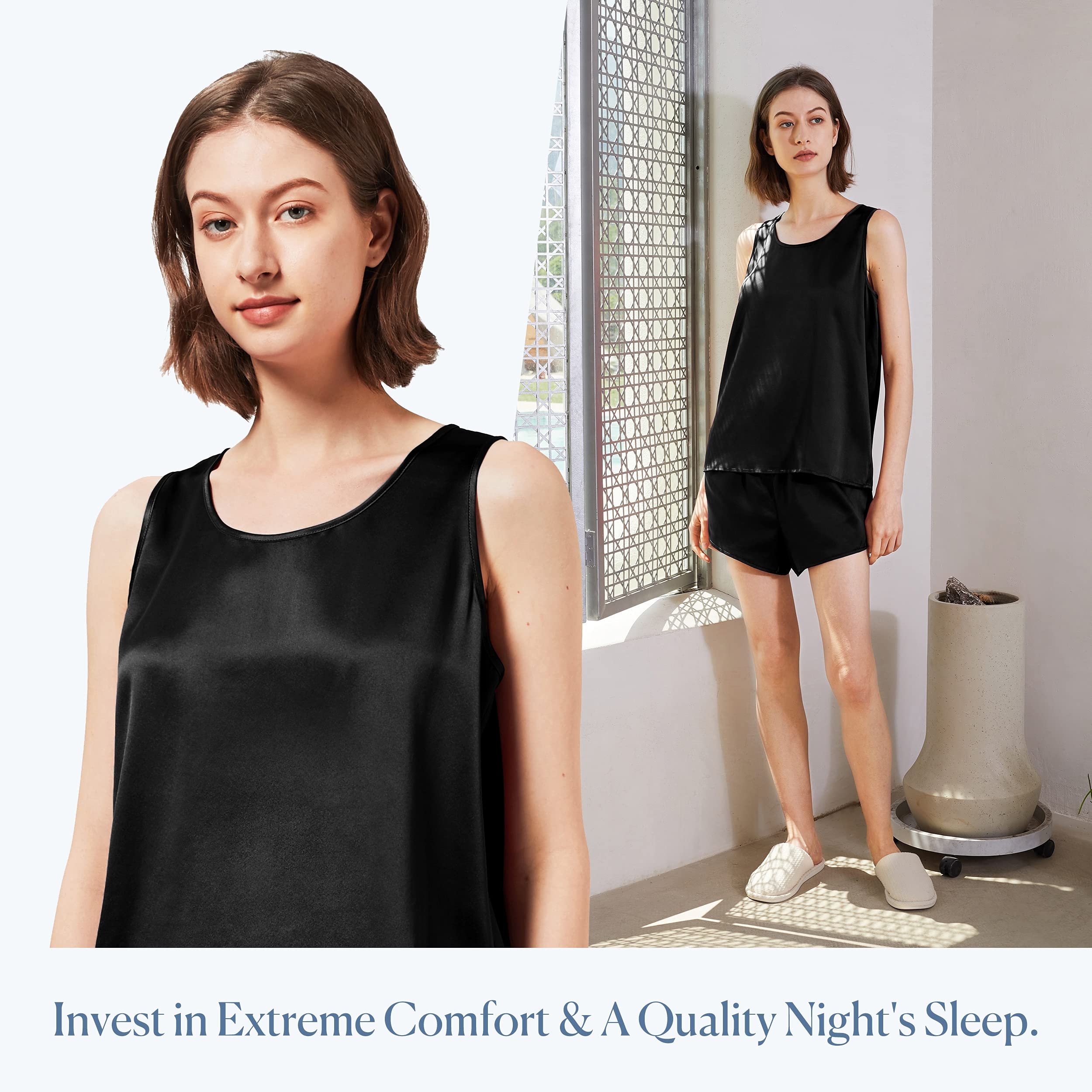 Mommesilk 100% Pure Silk Pajama Set for Women - Sleeveless Shorts Sleepwear | Machine Washable | Perfect for Summer Nights & Lounge Wear