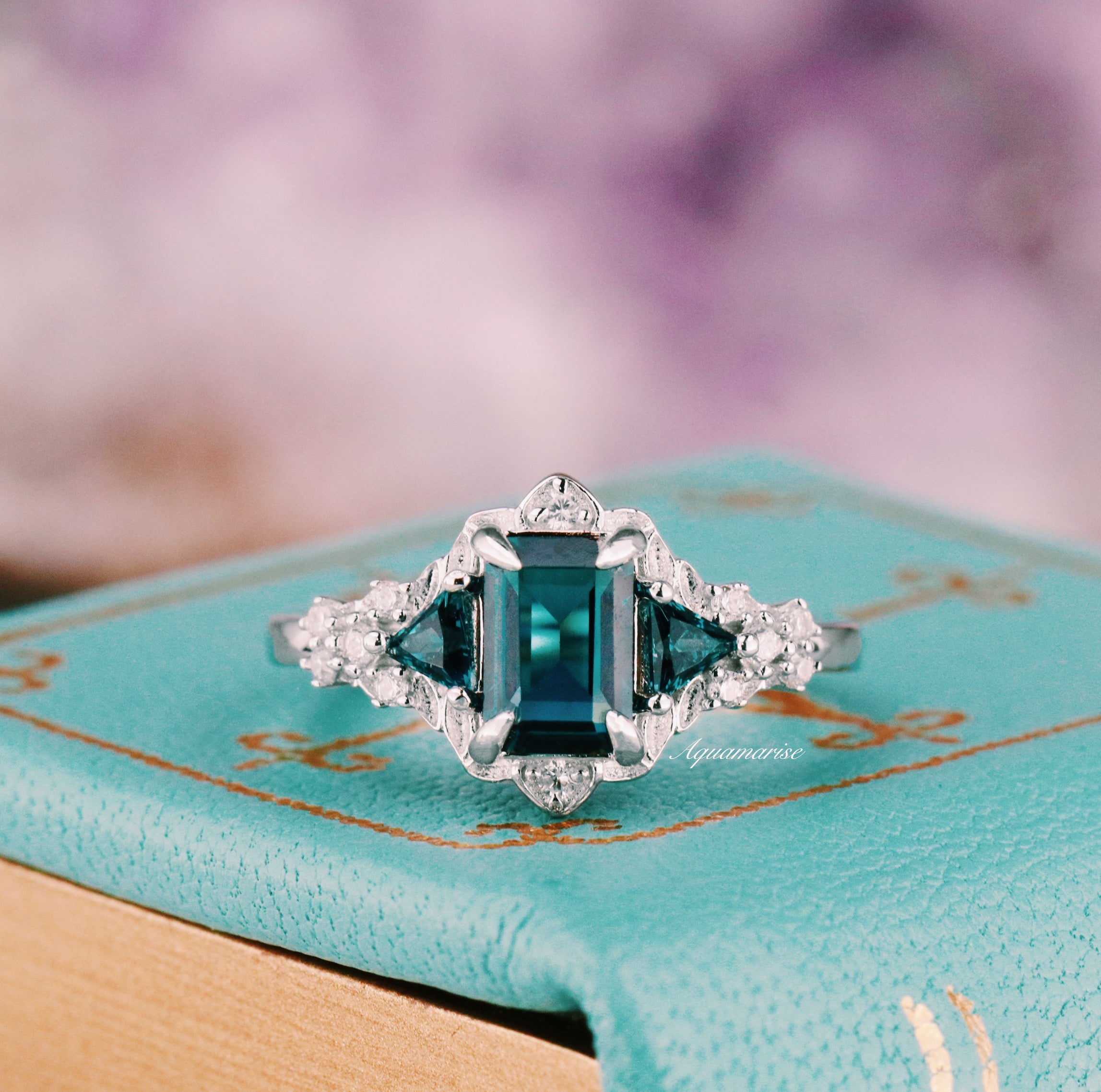 London Blue Topaz Sterling Silver Leaf Engagement Ring - Elegant Nature-Inspired Jewelry for Weddings, Anniversaries & Special Occasions