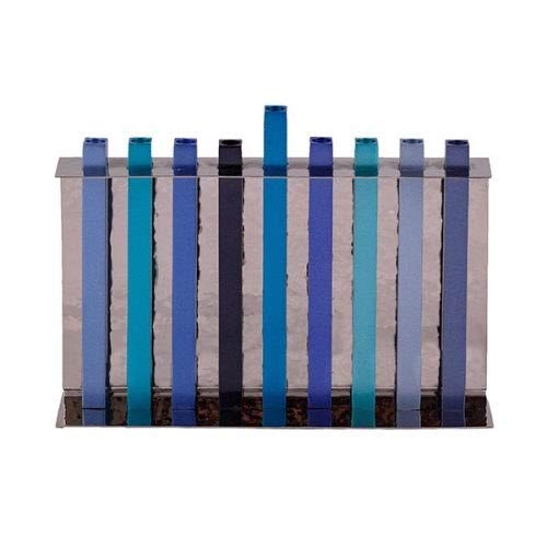 Yair Emanuel Blue Hanukkah Menorah - Hammered Metal Candle Holder with Anodized Straight Branches for Chanukah - Fits Standard Hanukkah Candles (9