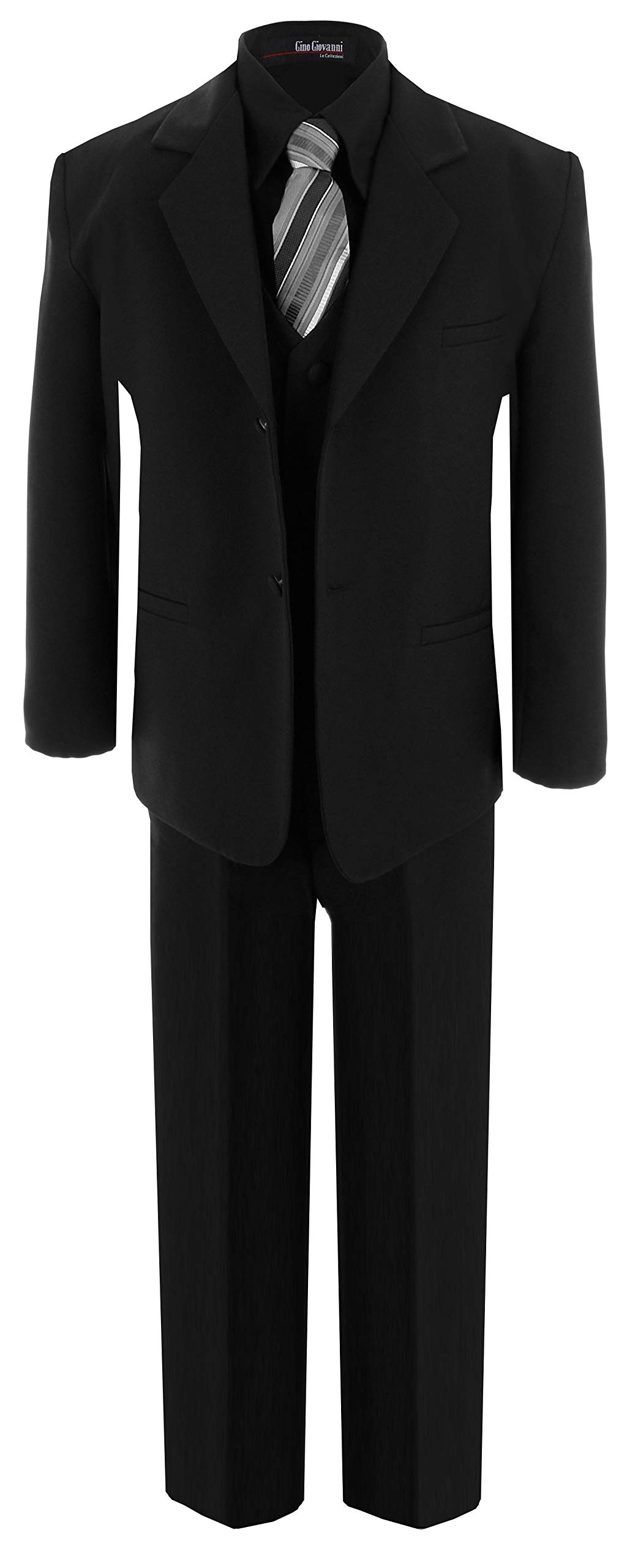 Gino Giovanni Boys' Formal Suit Set with Black Shirt & Silver Tie - Perfect for Weddings, Prom, Graduation & Special Occasions
