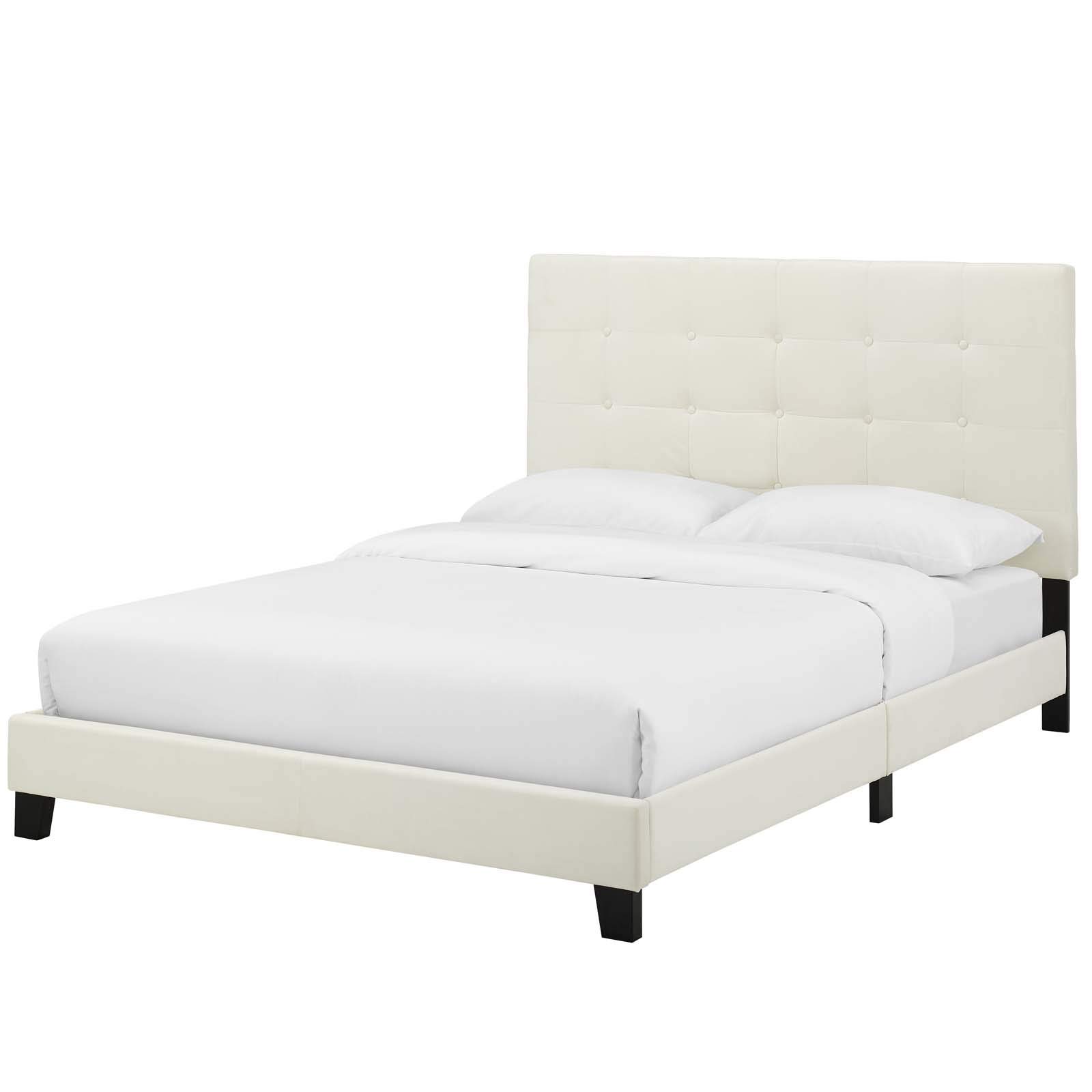 Modern Velvet Queen Size Platform Bed Frame - Ivory White Upholstered Designer Bed for Contemporary Bedrooms | Perfect for Master Bedrooms, Guest Rooms & Luxury Apartments