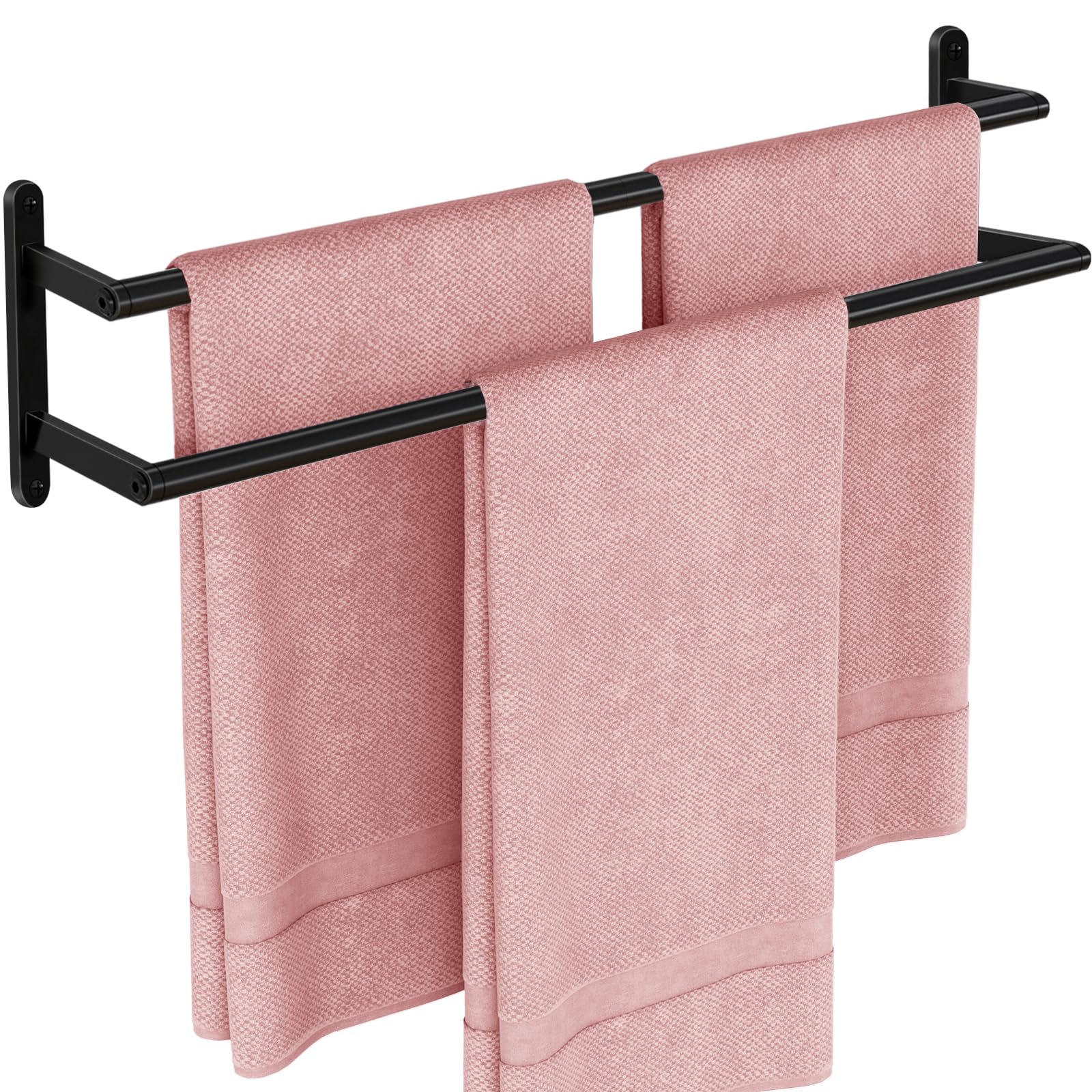 24 Inch Stainless Steel Double Towel Bar - Matte Black Wall Mounted Bathroom Towel Rack & Kitchen Towel Holder | Durable Towel Rod for Bath, Spa, and Home Organization