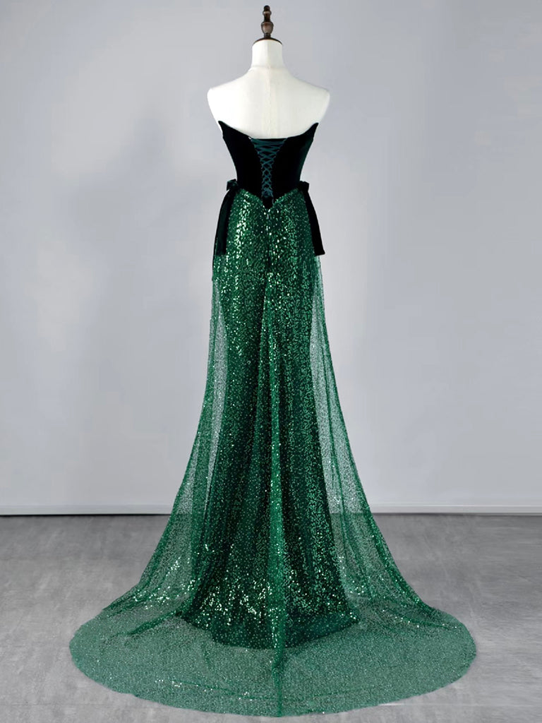 Elegant Mermaid Tulle Velvet Green Long Prom Dress - Formal Evening Gown for Homecoming, Ball, Wedding & Special Occasions